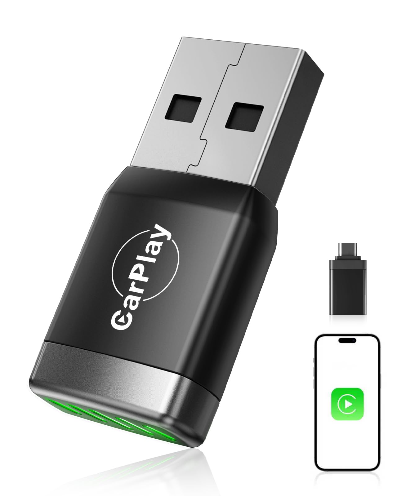 Mini Adattatore CarPlay Wireless con Navigatore GPS per Auto | Bluetooth V5.3, Wi-Fi 6 a Doppia Banda, Connessione Stabile & Veloce, USB A/C, per Apple iPhone iOS 10+