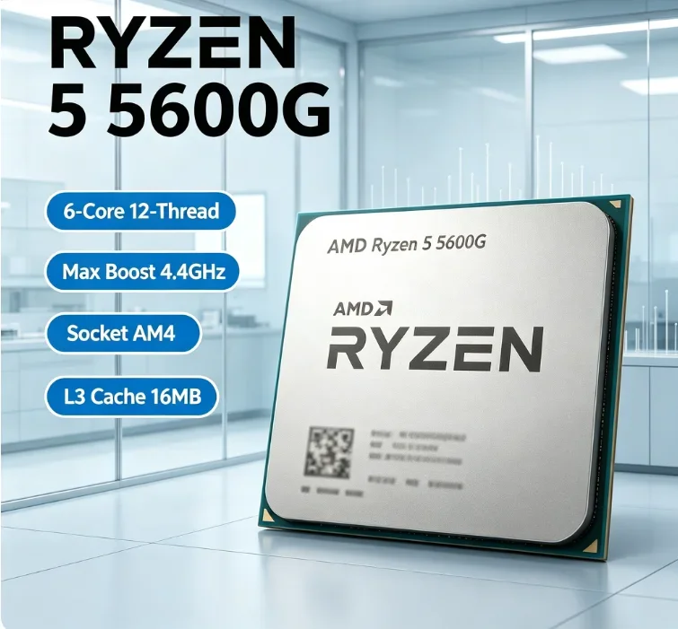 CPU AMD Ryzen5 5600G Zen3 7NM 6C12T 4.4GHz Boost per Gaming Desktop, Sistema AM4 con Grafica Integrata, Senza Dissipatore