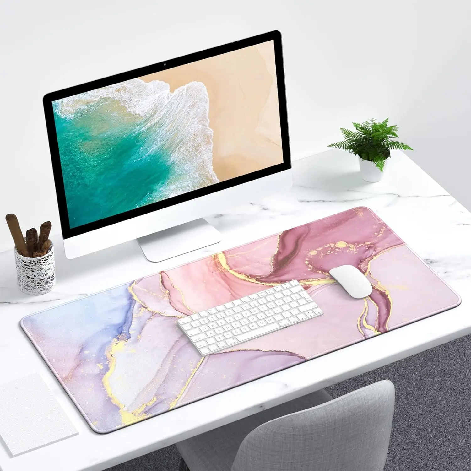 Tappetino per mouse grande, grazioso tappetino da scrivania rosa per desktop, tappetini da gioco impermeabili in pelle PU per donne e ragazze, tappetini per scrittura per scuola,…
