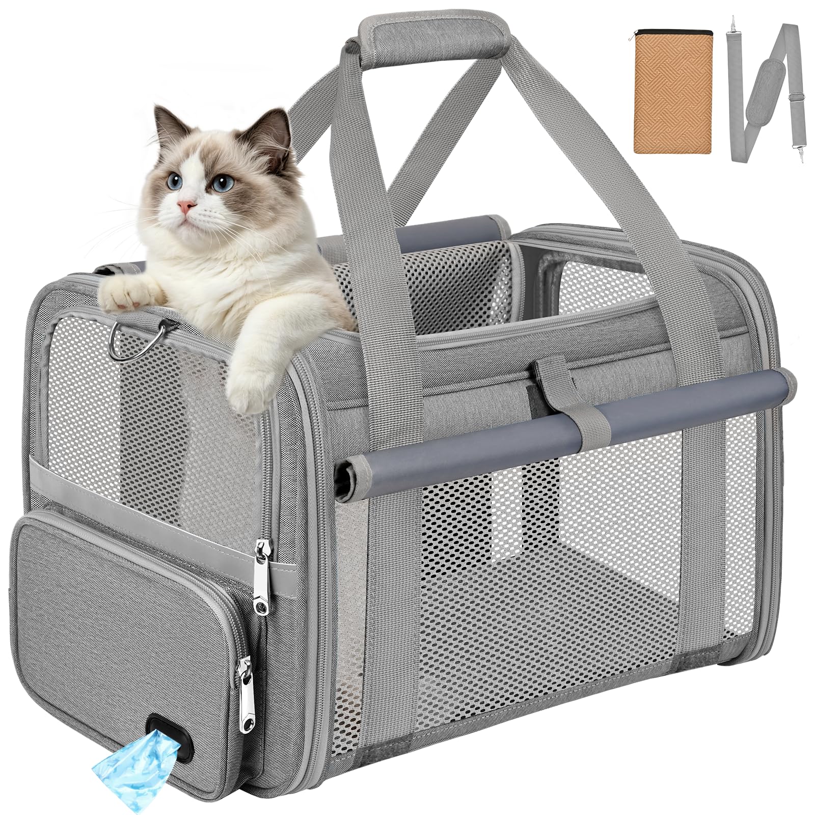 BTNEEU Trasportino Gatto Approvato Aereo Trasportino per Cani Pieghevole | Borsa da Viaggio per Animali Domestici Portabile Borsa per Gatti con Tessuto Antigraffio e Cuscino Lavab…
