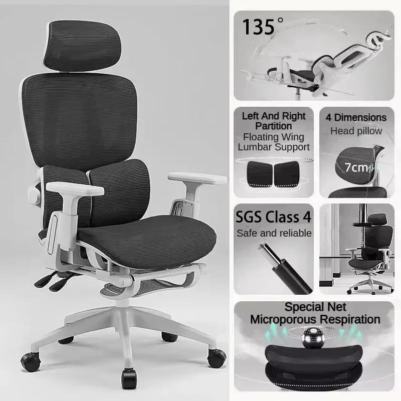 Sedia da Ufficio Ergonomica Comoda per Lavorare Seduti a Lungo 135 ° Supporto Lombare 3D Bracciolo Poggiatesta Sedia Girevole da Gaming Bianca Nera SGS Livello 4 Stock UE Spedizio…