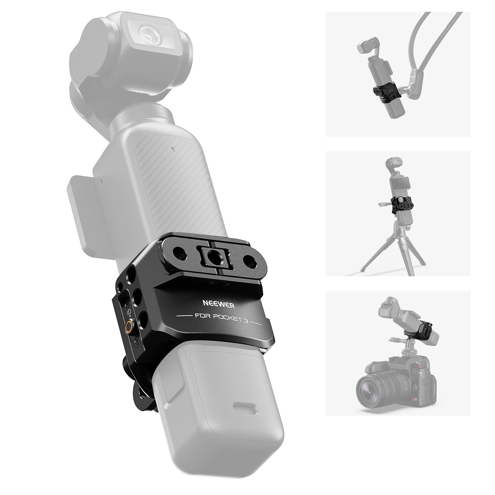 NEEWER Pocket 3 Gabbia, Gimbal per Fotocamera Lega Alluminio con Adattatore per Accessori per Action Camera con Filettatura 1/4” Compatibile con DJI Osmo Pocket 3, Nessun Montaggi…