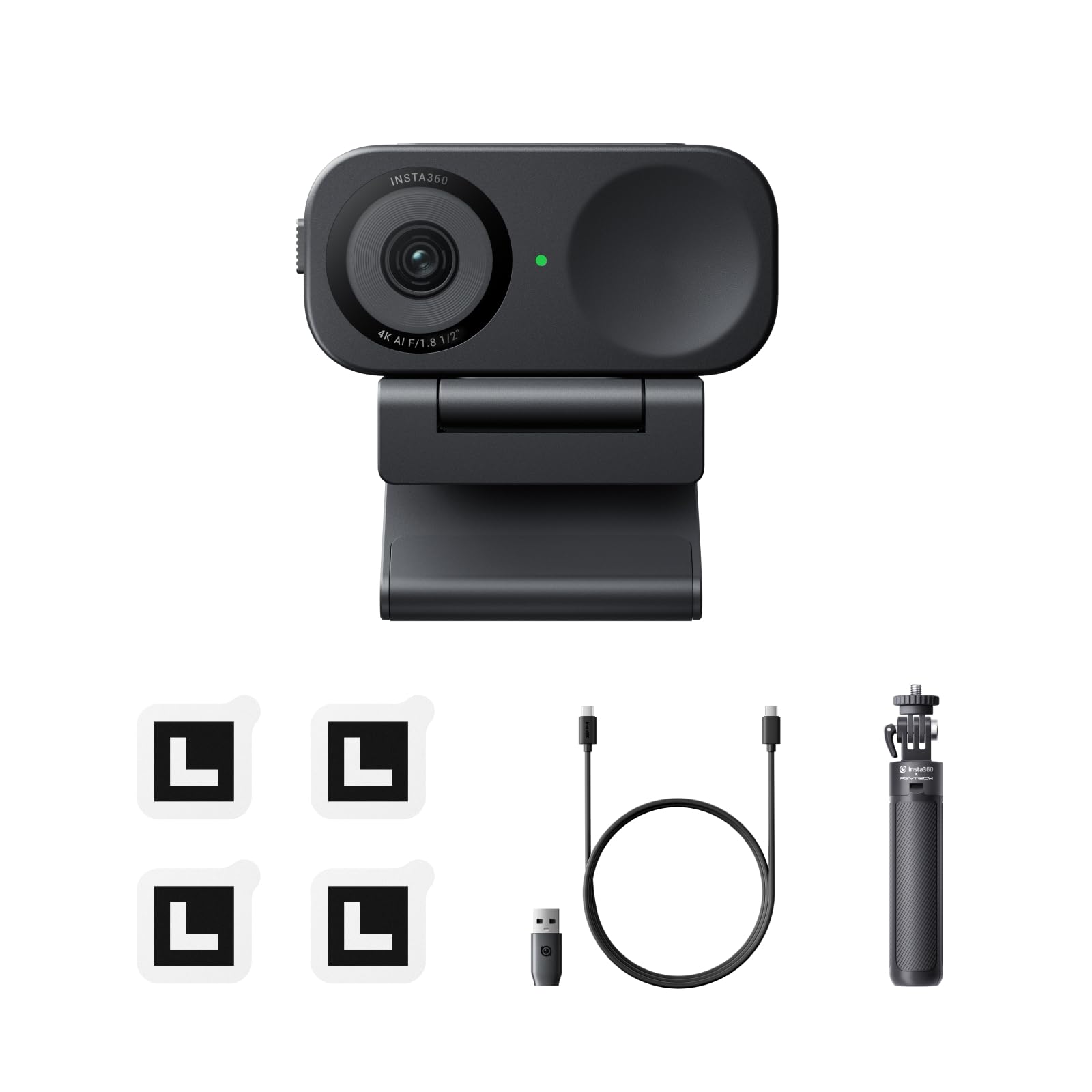 Insta360 Link 2C Pack Treppiede Nero- Webcam 4K per PC/Mac, Sensore da 1/2", Auto inquadratura, HDR, Mic di cancellazione del rumore IA, Controllo gestuale per lo streaming, Video…