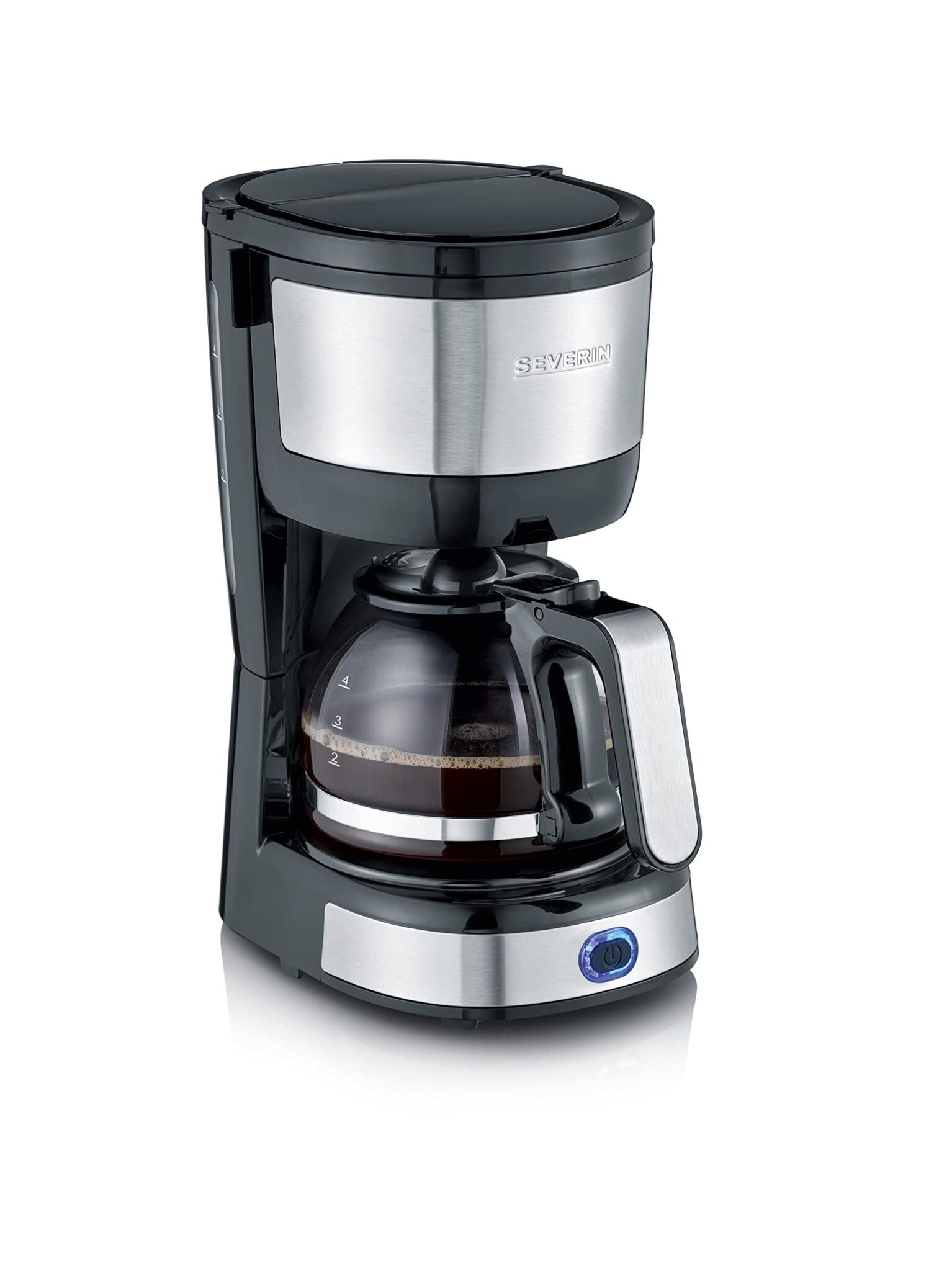 SEVERIN Macchina Caffè Americano 0,5L 750W - KA 4808 | Filtro Permanente Lavabile, Design Slim Salvaspazio (19,5X14x27 Cm). Sistema Antigoccia e Piastra Riscaldante. Nero/Inox