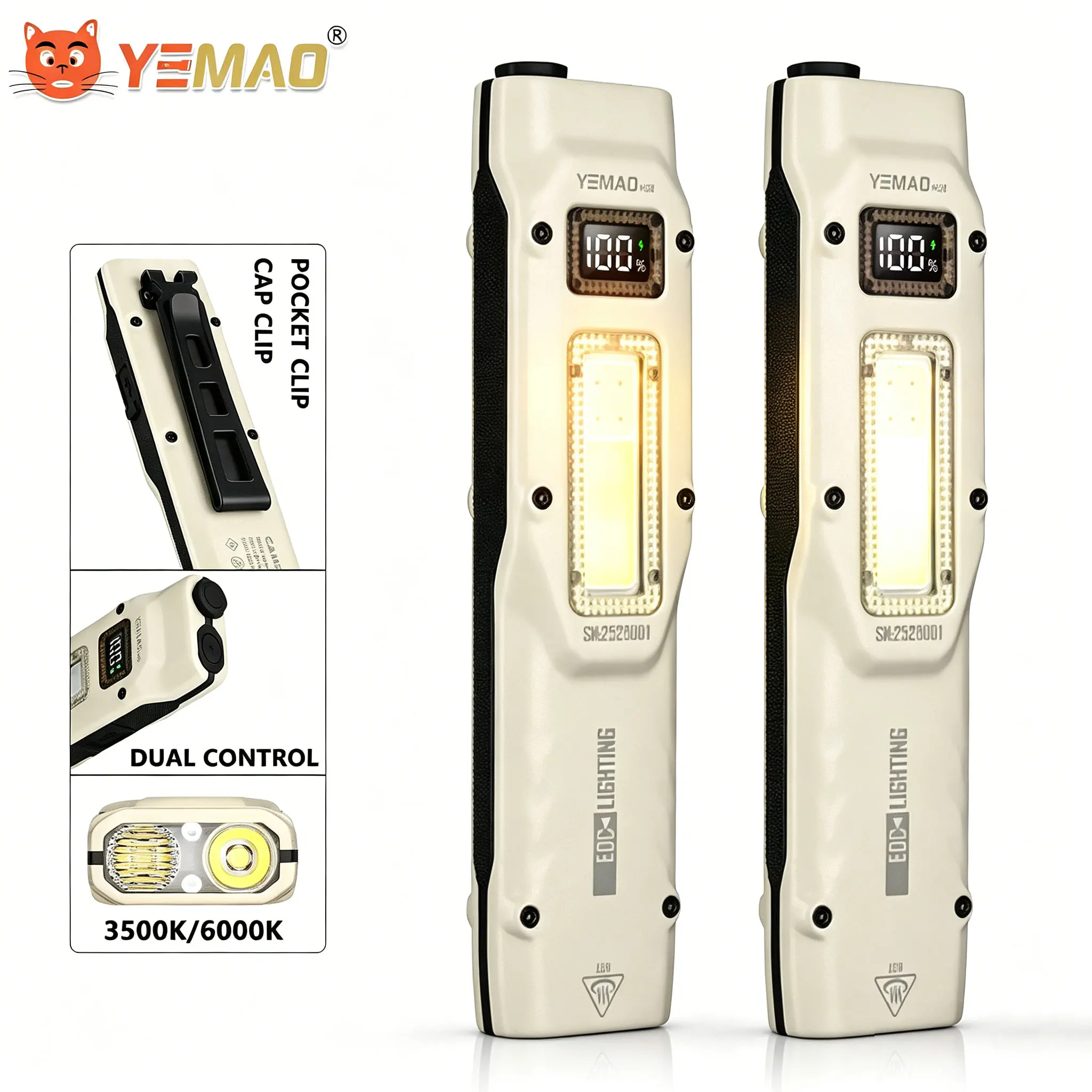 Torcia tattica ultrasottile portatile da lavoro YEMAO M28 da 880LM con morsetto bidirezionale 1000mAh stoppino XPL dual core Display digitale IPX4