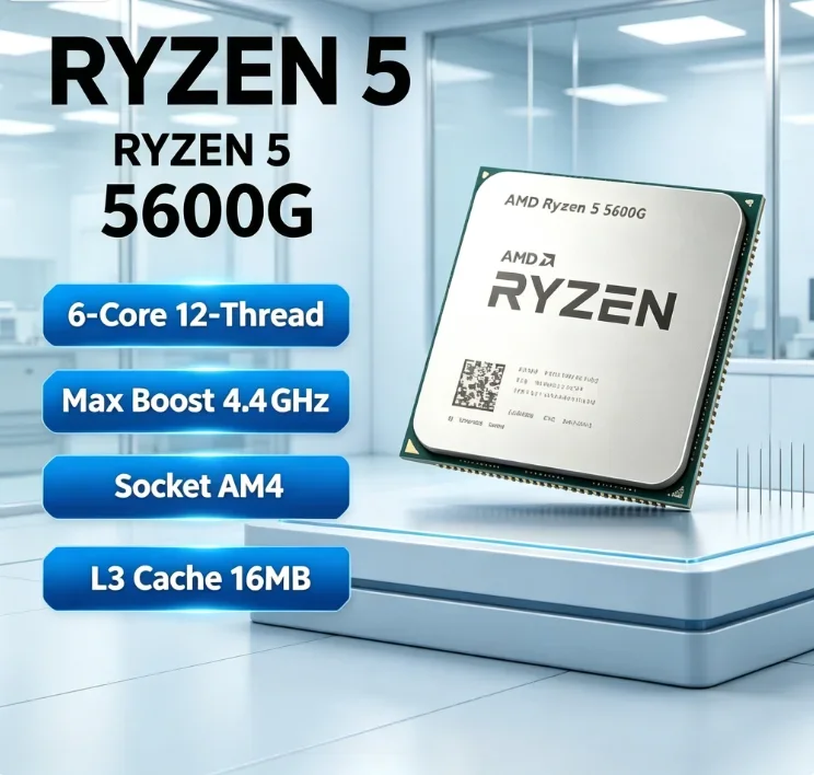 Chip Multithread AMD Ryzen 5 5600G 4.4GHz Max Boost per Piattaforma DDR4 AM4, Rinnovamento Computer Vecchio, Senza Dissipatore di Raffreddamento Originale