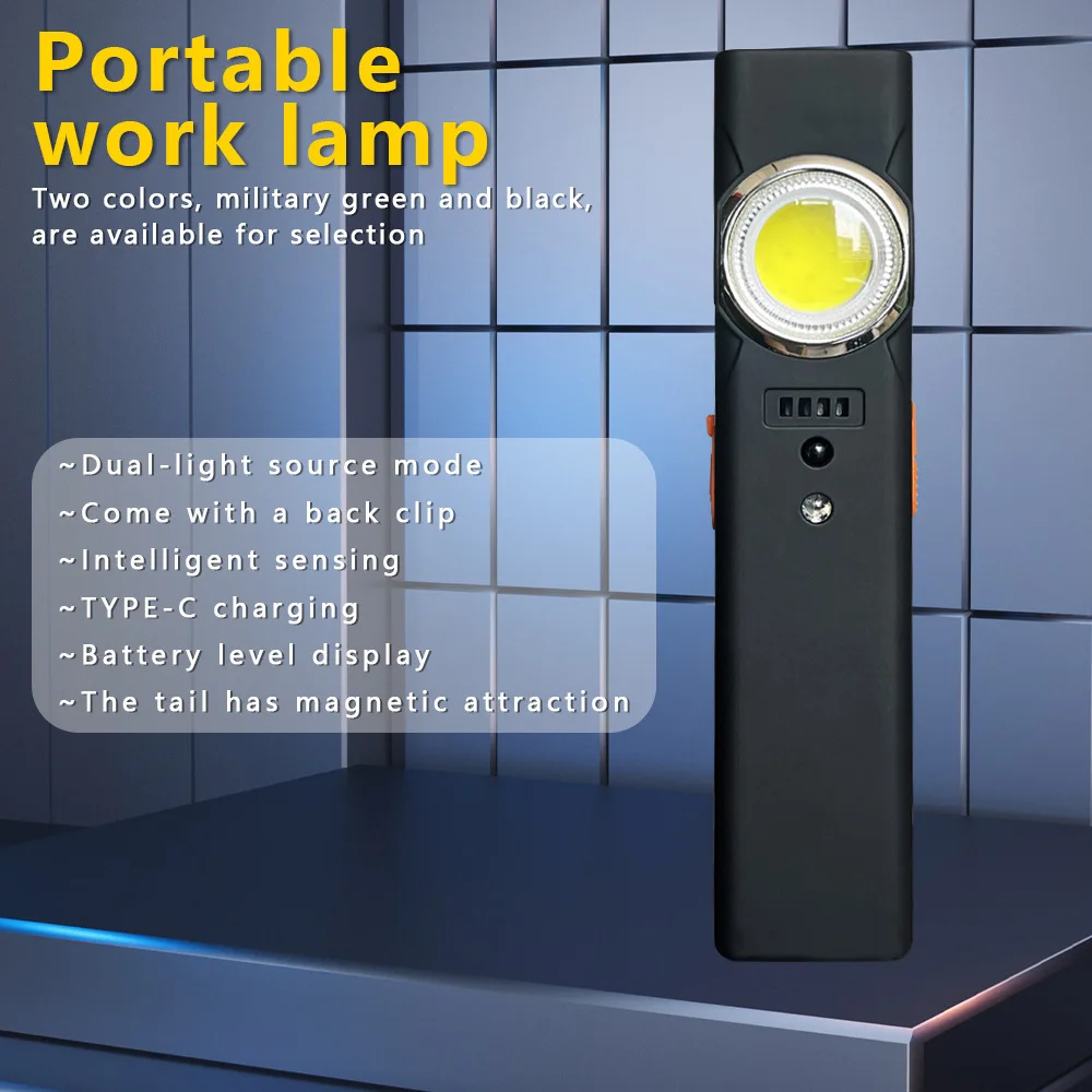 Torcia da lavoro magnetica ricaricabile mini portatile multifunzionale Torcia da esterno a doppia sorgente luminosa potente TYPE-C