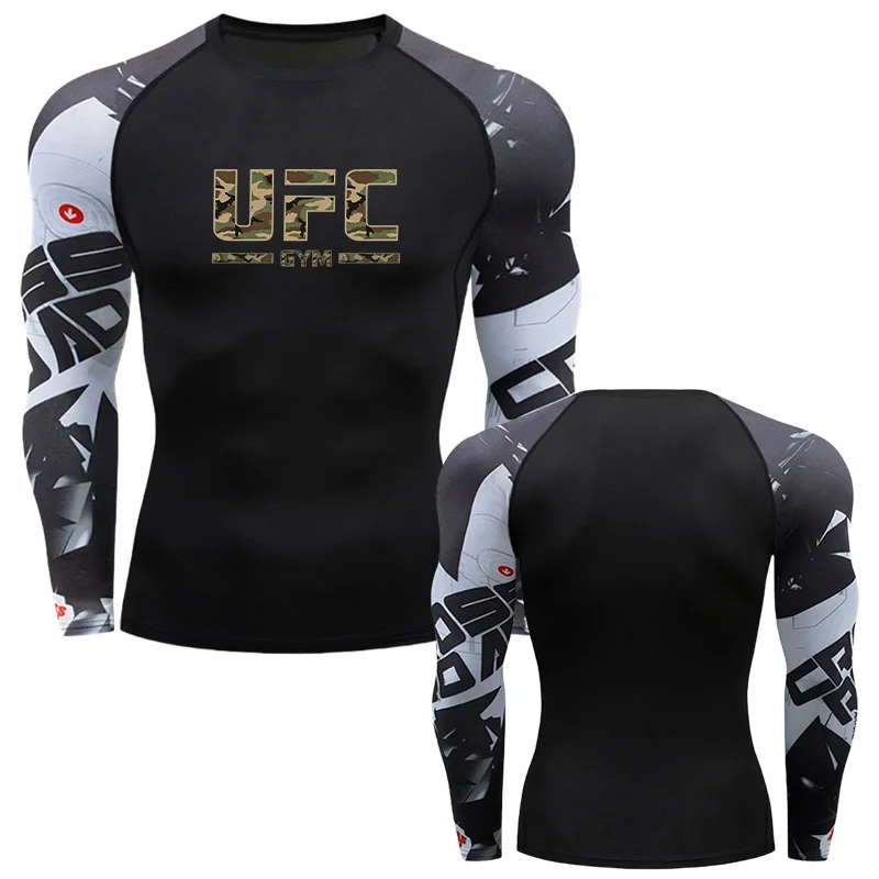 UFC GYM 2026 Maglietta a Compressione a Maniche Corte Stampata da Uomo — Top per Allenamento Fitness e Jogging