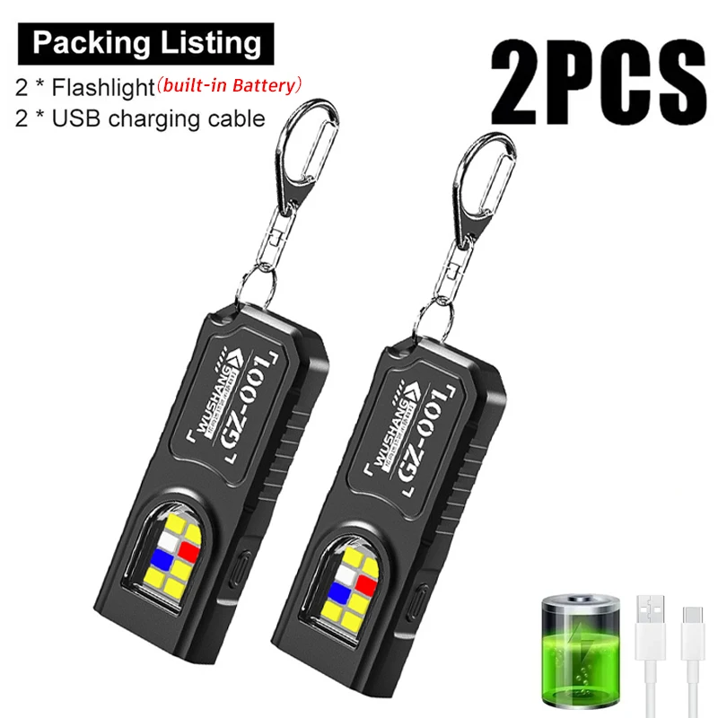 Torcia Portachiavi Multifunzione Ricaricabile USB con Luce da Lavoro COB, Mini Torcia Tascabile per Campeggio e Passeggiate
