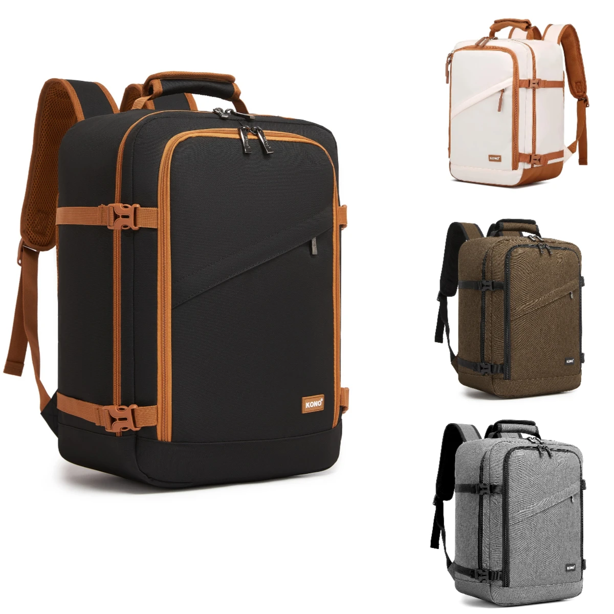 Borsa da cabina Kono per Ryanair (40x30x20 cm, 24L), zaino da viaggio da portare sotto il sedile, dimensioni cabina, nero/marrone