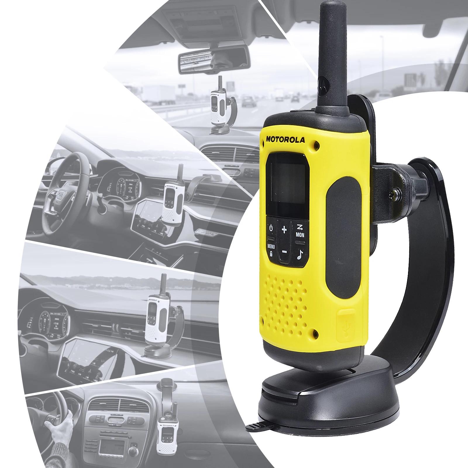 Supporto per walkie-talkie con ventosa per auto, parabrezza/cruscotto/finestra per camion, supporto per radio portatile per auto con ventosa a collo flessibile