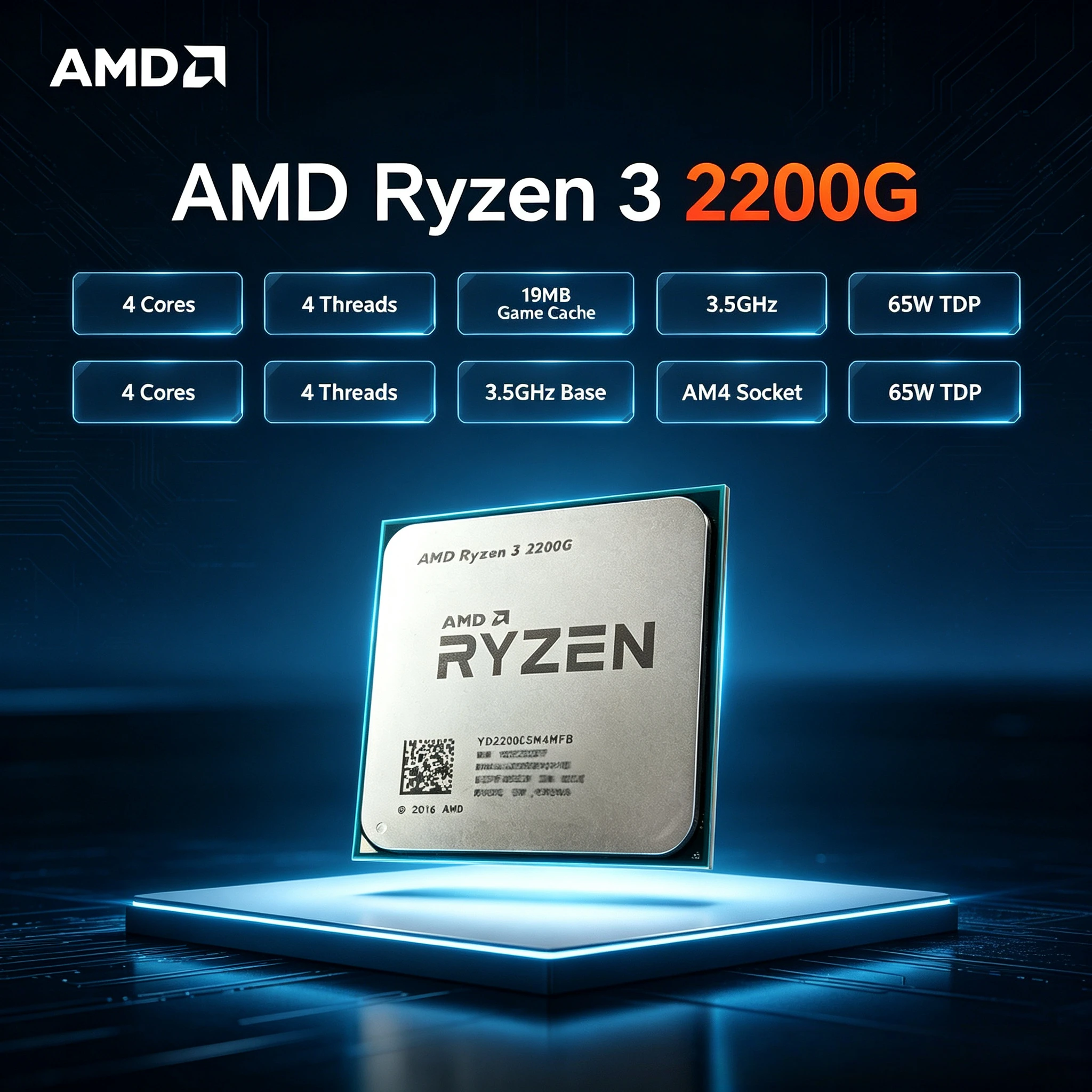 Processore AMD Ryzen 3 2200G Usato al 100% R3 2200G 3.5 GHz Zen 0.014 Quad-Core Quad-Thread CPU YD2200C5M4MFB Socket AM4
