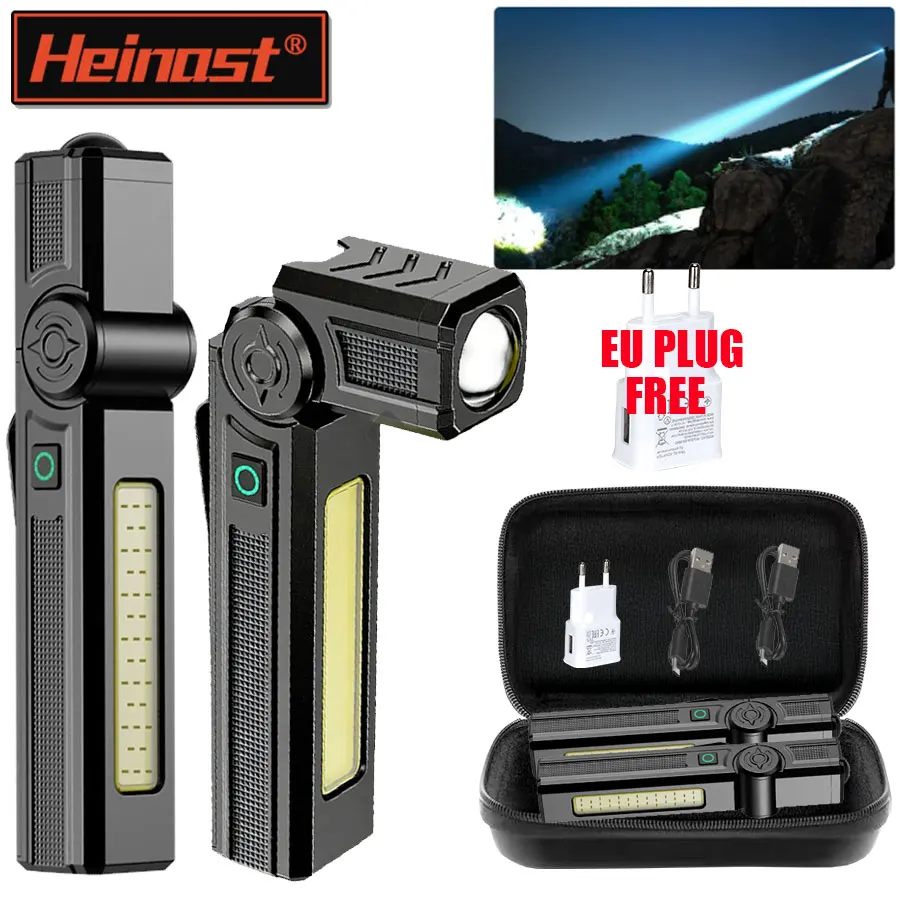Torcia portatile COB + LED ad alta potenza con torcia da lavoro a LED ricaricabile magnetica con maniglia per emergenza di riparazione auto