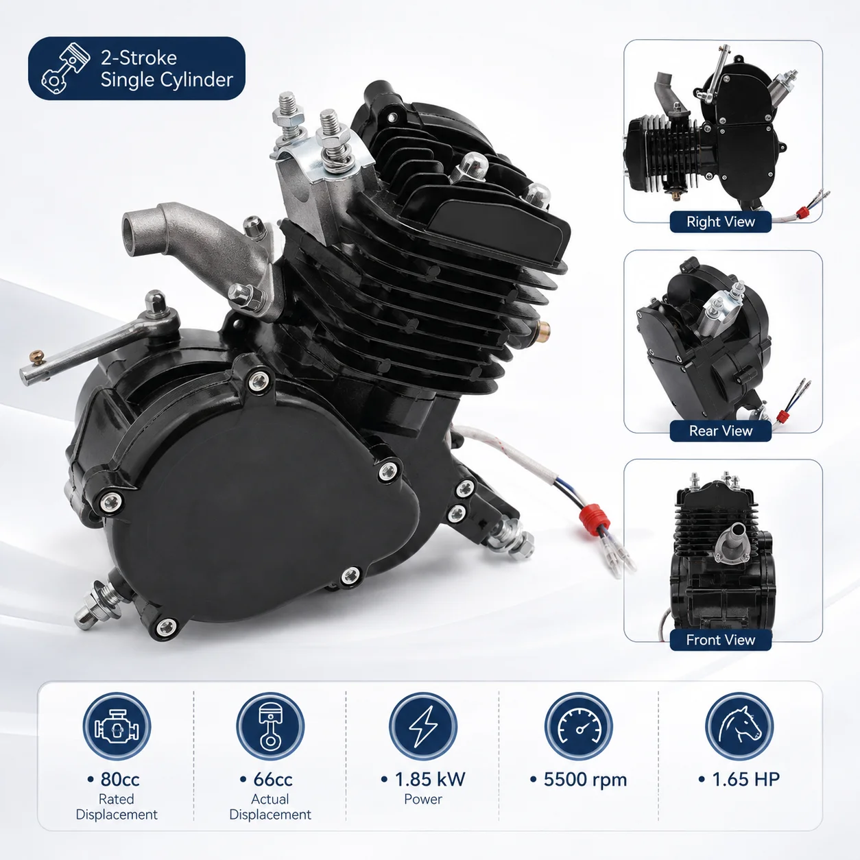 Motore per bicicletta a 2 tempi da 80cc, 1.85kw/5500rpm, motore per bici con accensione CDI, 1.65HP monocilindrico, fori di dissipazione del calore, basso consumo di carburante 0.…