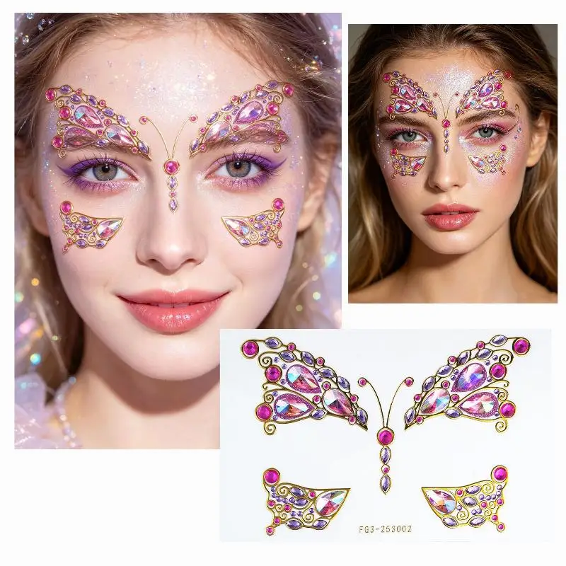 Adesivi per il Viso con Strass a Forma di Farfalla, Autoadesivi, Design Brillante per Trucco da Festa, Carnevale e Festival