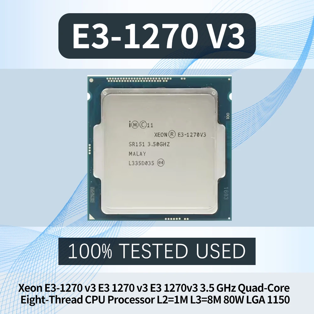 Processore CPU Intel Xeon E3-1270 v3 Quad-Core a Otto Thread, 3.5 GHz, L2=1M, L3=8M, 80W, LGA 1150