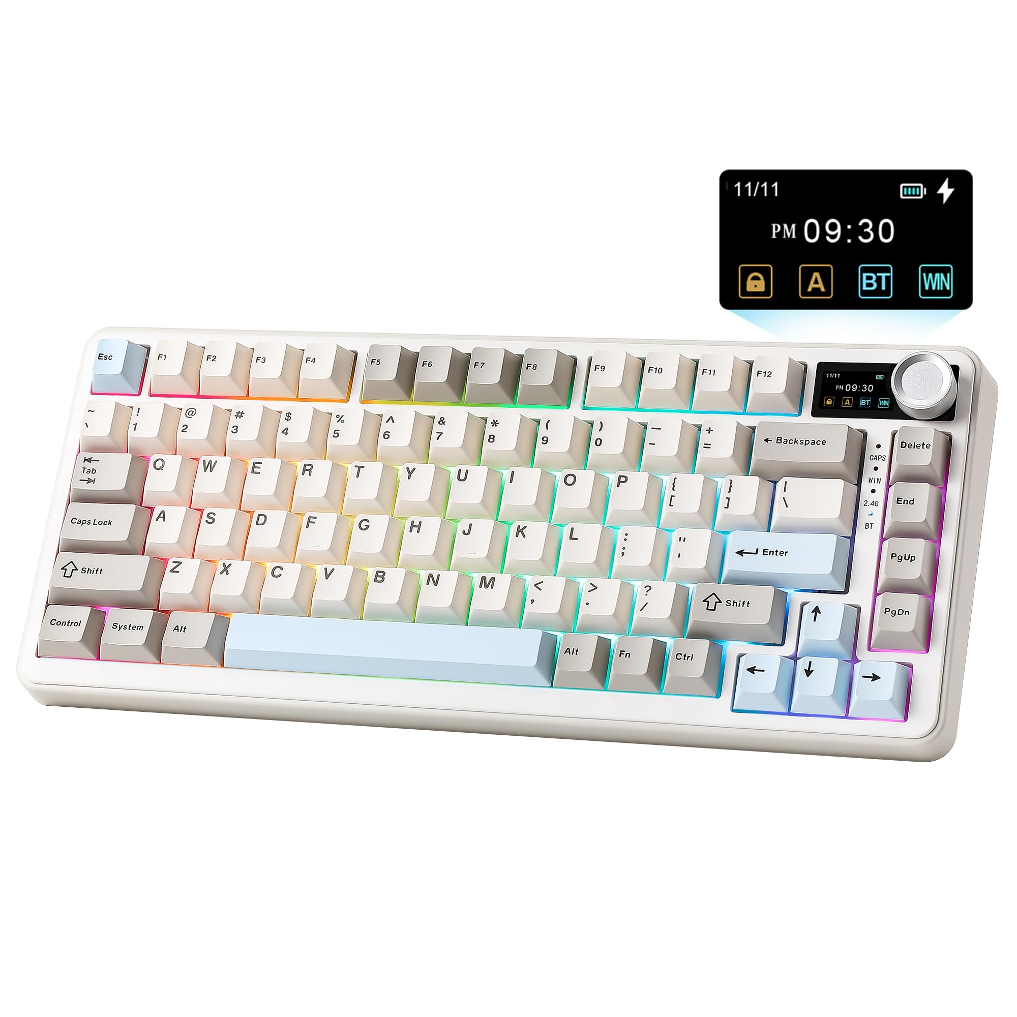 YUNZII B75 PRO MAX 75% Tastiera Meccanica Wireless (Beige, Milk V2) | Keyboard con Schermo TFT e Rotelle, QMK/VIA, RGB, Gasket Hot-swap Switch Pre-lubrificati, BT/USB-C/2.4G, per…