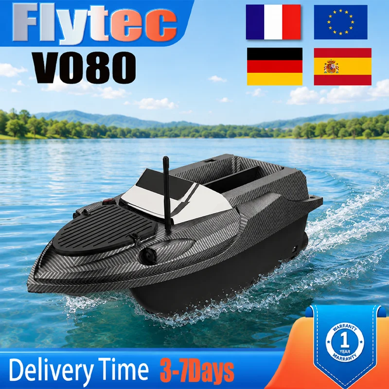 Flytec V080 Barca da Pesca con GPS, Batteria 12V 20000mAh, Motore a Spazzole 550, Telecomando 800M, Capacità di Carico 3KG, Barca RC in Fibra di Carbonio ABS con Schermo da 4,3 Po…