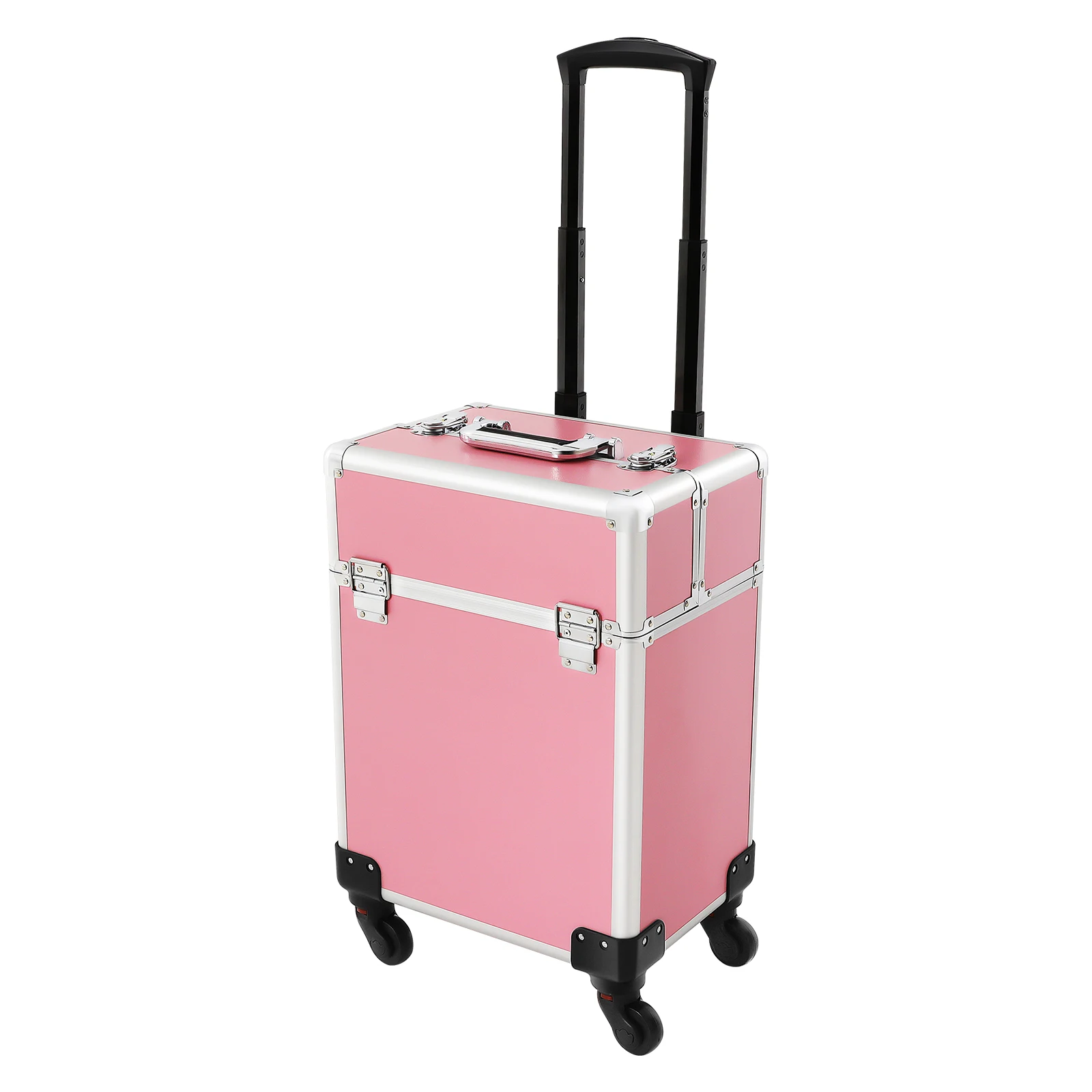 Organizer per Cosmetici con 4 Ruote Rimovibili, Valigia per Trucco, Valigetta Professionale in Alluminio di Grande Capacità, Trolley Rosa per Estetiste, Parrucchieri, Impermeabile…