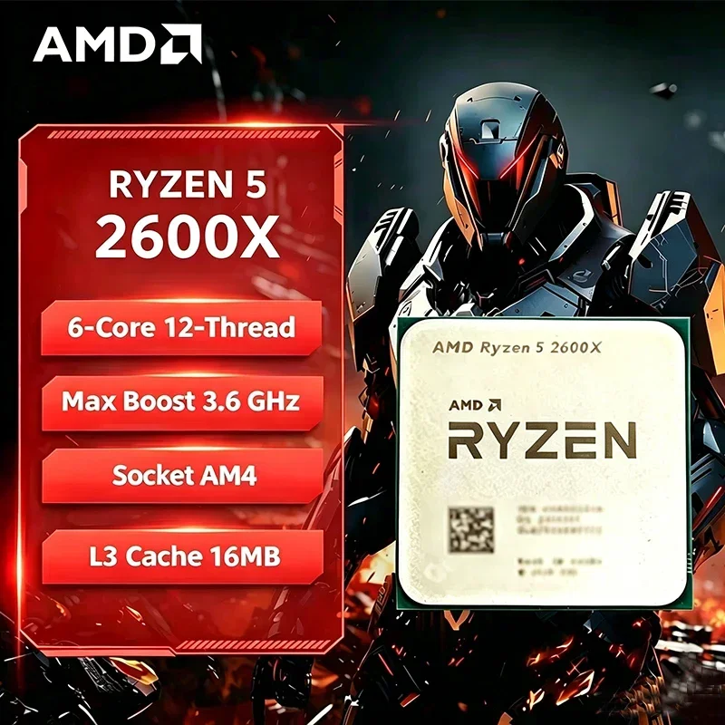 Processore AMD Ryzen 5 R5 2600X CPU 6-Core 12-Thread 3.6GHz 95W LGA AM4 per Gaming Senza Confezione