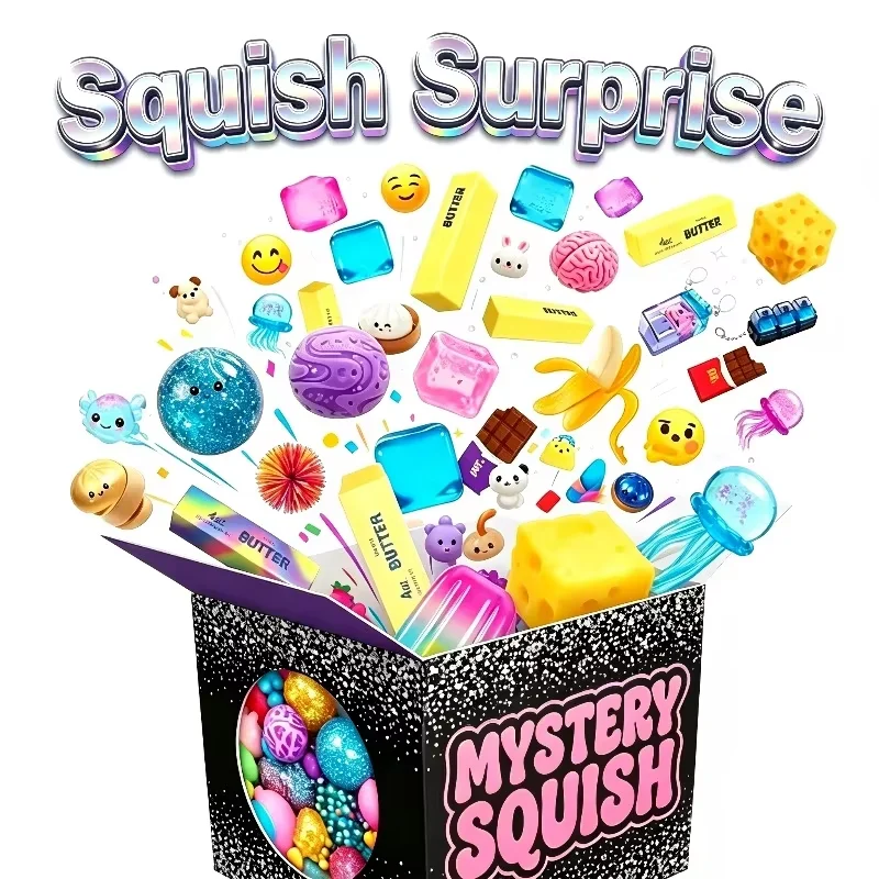 100 Squishy a Tema Festivo in Scatola a Sorpresa, Giocattoli Squeeze a Sorpresa Casuale, 1 Pezzo Garantito, Set di Giocattoli Antistress Carini!