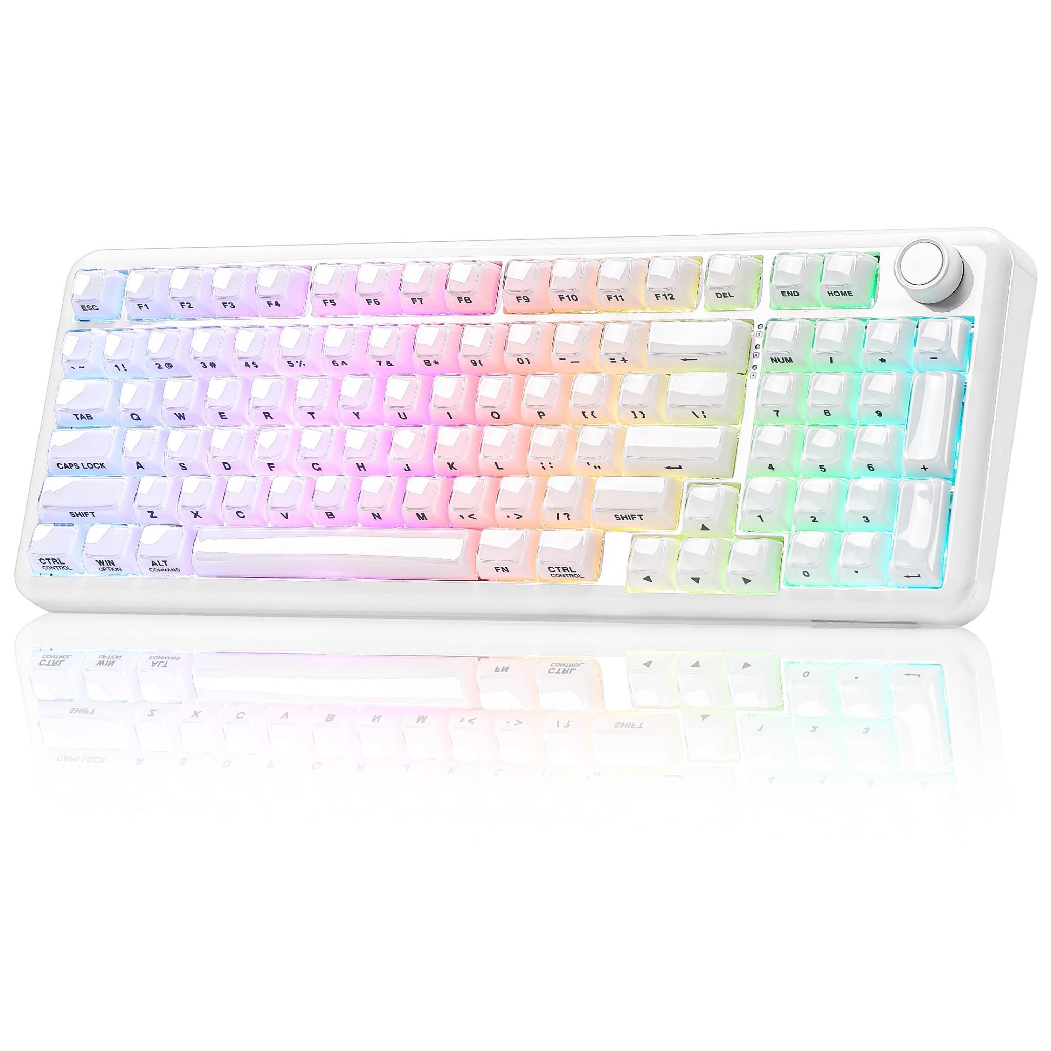 YUNZII X98 Tastiera Meccanica da Gioco con Manopola (Bianco,Crystal Switch) | 96% Layout, QMK/VIA, Tastiera con Tasti in Gelatina, BT5.0/2,4 Ghz/USB-C, Switch Pre-lubed, illuminaz…