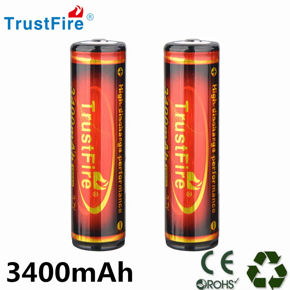 2 Pezzi Batteria al Litio Ricaricabile Trustfire 18650 3400mAh Modello Durevole ad Alta Capacità