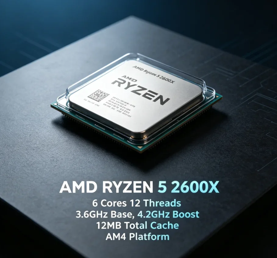 Processore AMD R5 2600X 12nm Senza Confezione, 6C12T, 95W TDP, Socket AM4, 4.2GHz Boost per PC Gaming Fai-da-Te, Senza Dissipatore Originale