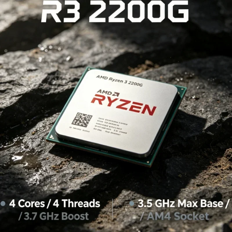 CPU Desktop AMD R3 2200G con Grafica Integrata Vega 8, 4 Core 4 Thread, 3.5GHz, Socket AM4, 14NM, APU Entry-Level per Gaming