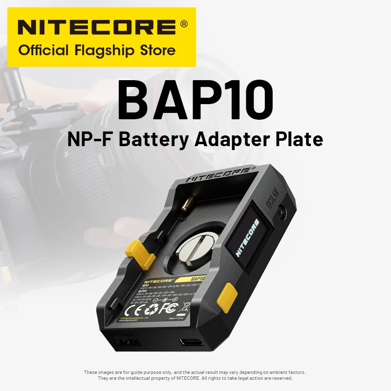NITECORE BAP10 NP-F Piastra adattatore batteria Uscita 45W Display ingresso 30W per monitor fotocamera Commutatore video Tablet telefono