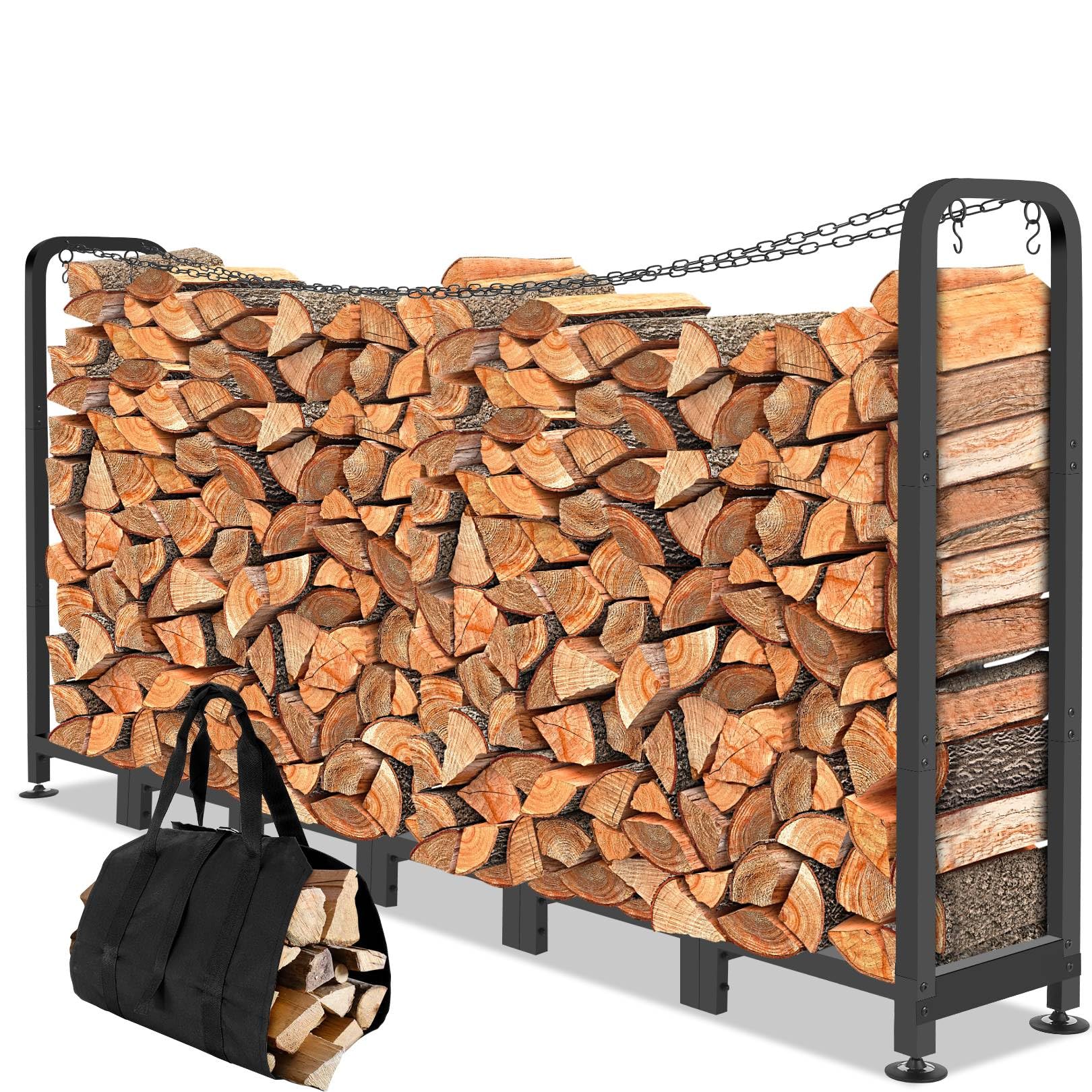 Scaffale Portalegna da Esterno 235x32x116 cm, Supporto Legna da Ardere Regolabile in Metallo, Verniciato Antiruggine, Fondo Rialzato, 1,2 m³ Capacità – Ideale per Giardino, Terraz…
