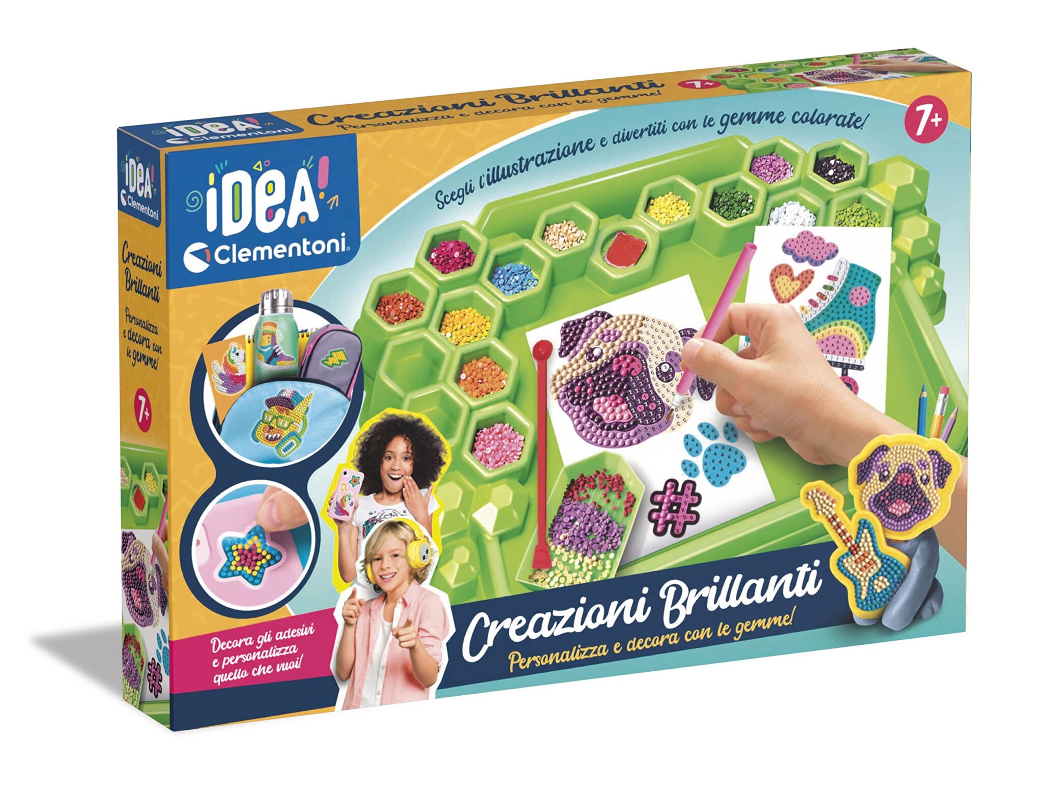 Clementoni Idea - Creazioni Brillanti, Kit Diamond Painting per Bambini 7+ Anni, Laboratorio di Gemme e Arte con Accessori per Opere Scintillanti, Gioco Creativo Made in Italy, Li…