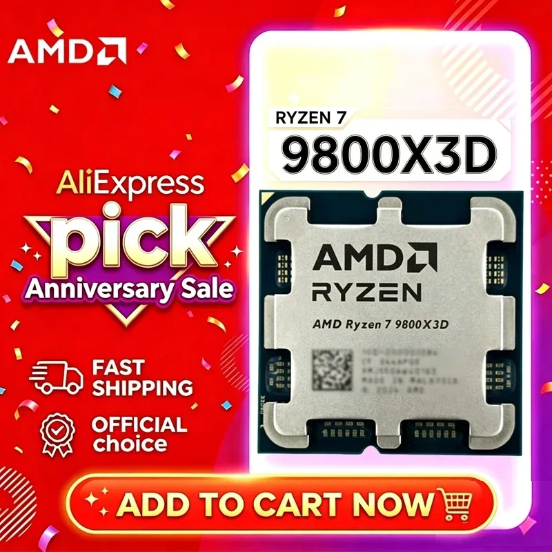 AMD Ryzen 7 9800X3D R7 9800X3D Zen5 4nm 8C16T Fino a 5.2GHz 96MB 3D V-Cache CPU Sbloccata DDR5 PCIe5.0 AM5 Confezione Loose Senza Dissipatore
