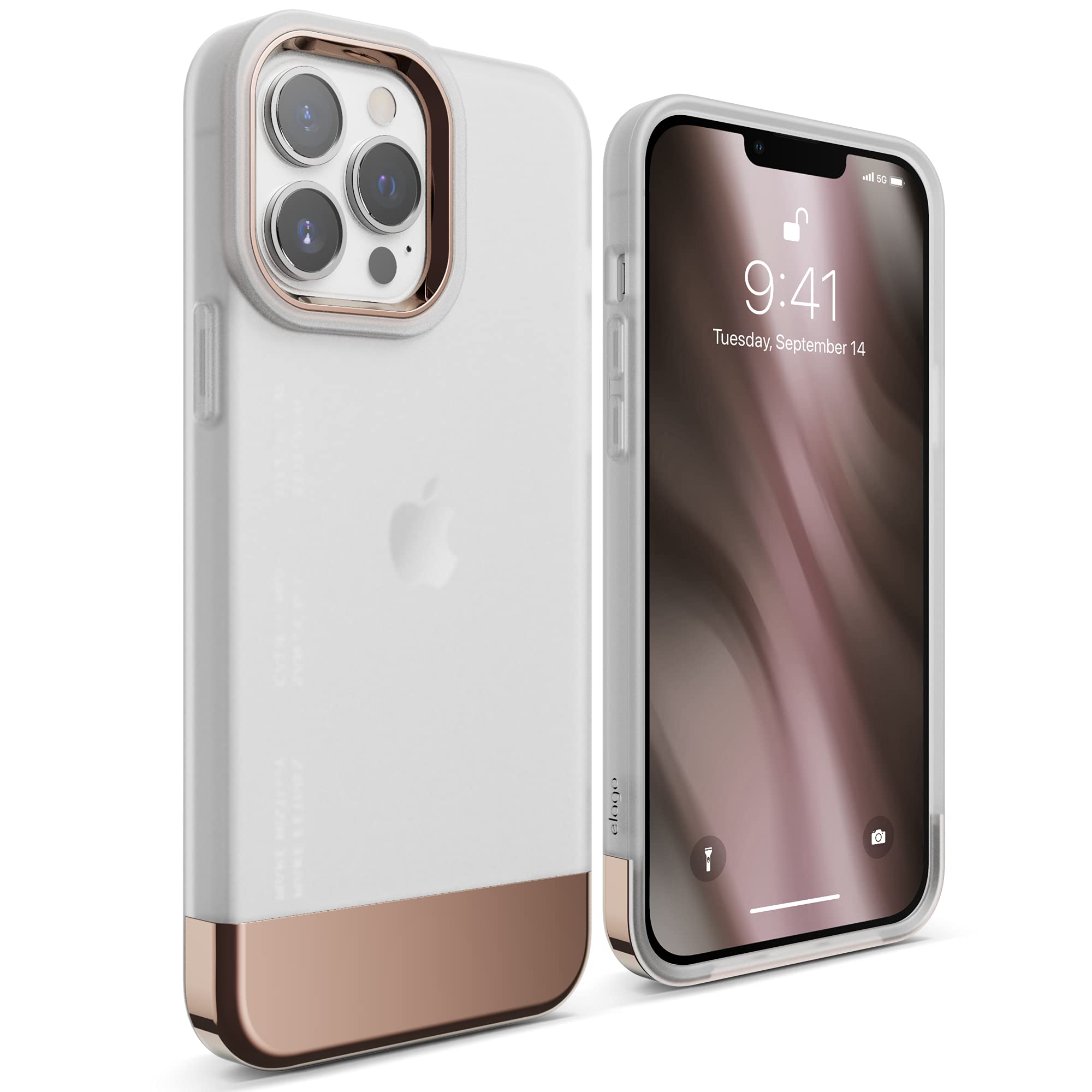 elago Cover Glide per iPhone 13 Pro Max (6,7") | TPU Sottile, Protezione Fotocamera Migliorata, Design Bicolore (Trasparente Opaco/Oro Rosa)