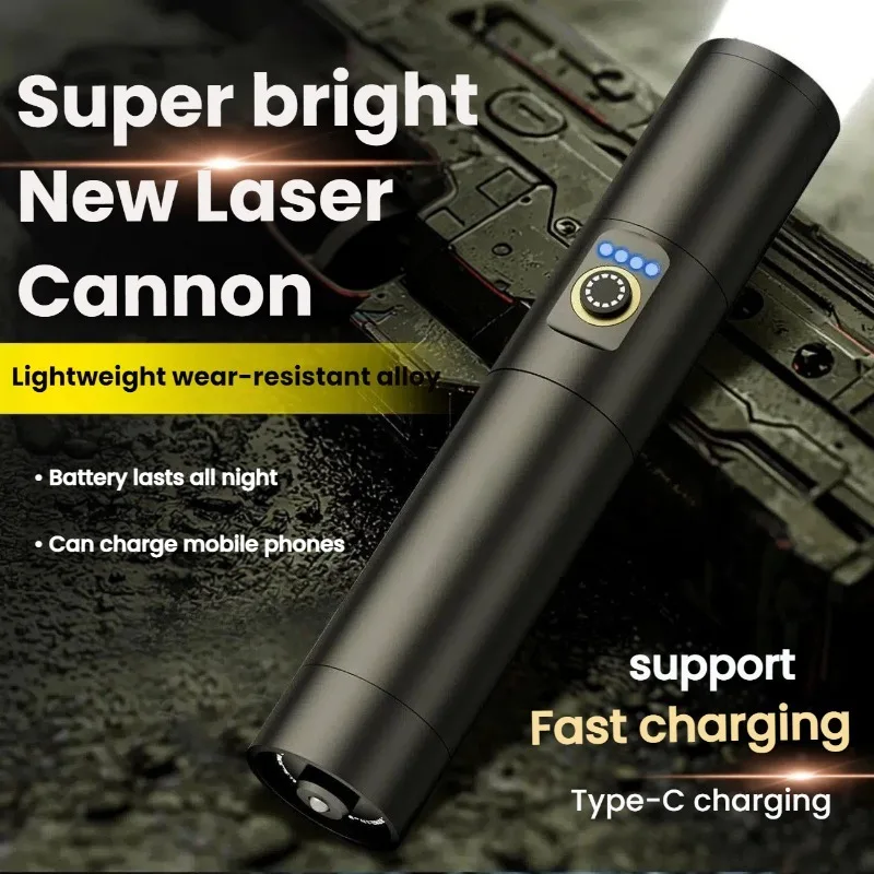 Torcia LED ad Alta Luminosità, Ricarica Type-C, Zoom Telescopico, Impermeabile, in Lega di Alluminio, Portatile per Escursioni e Attività Notturne