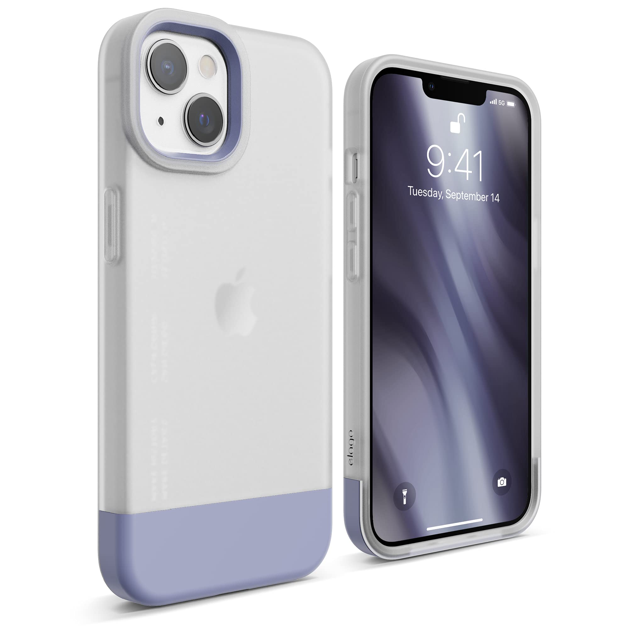 elago Cover Glide per iPhone 13 (6,1") | TPU Sottile, Protezione Fotocamera Migliorata, Design Bicolore (Trasparente Opaco/Viola)