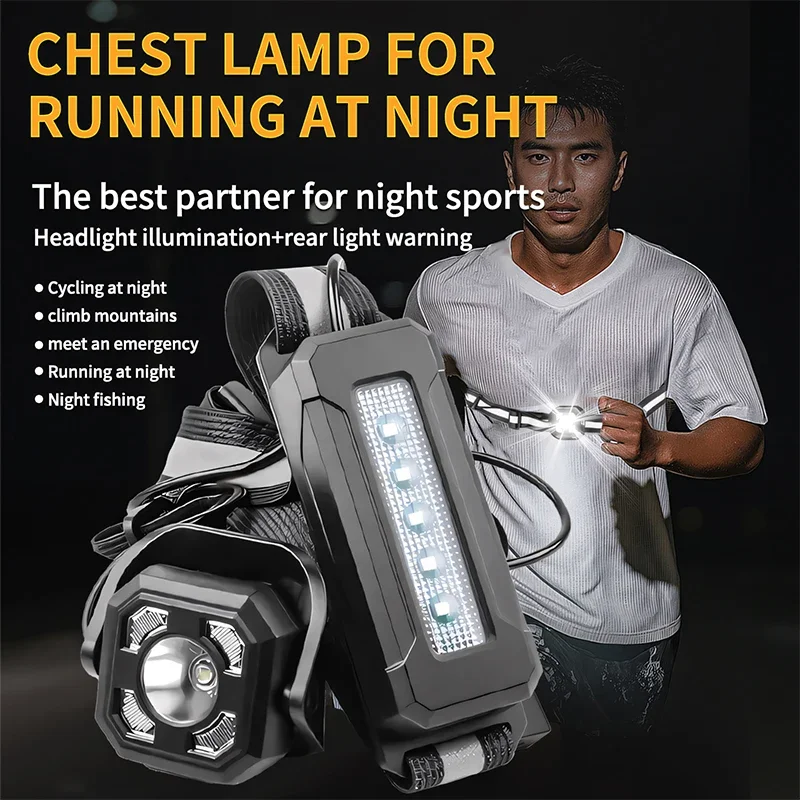 Luce notturna a LED per la corsa Sport all'aria aperta Ciclismo Lampada da petto Lanterna indossabile Ricaricabile tramite USB Batteria 18650 incorporata