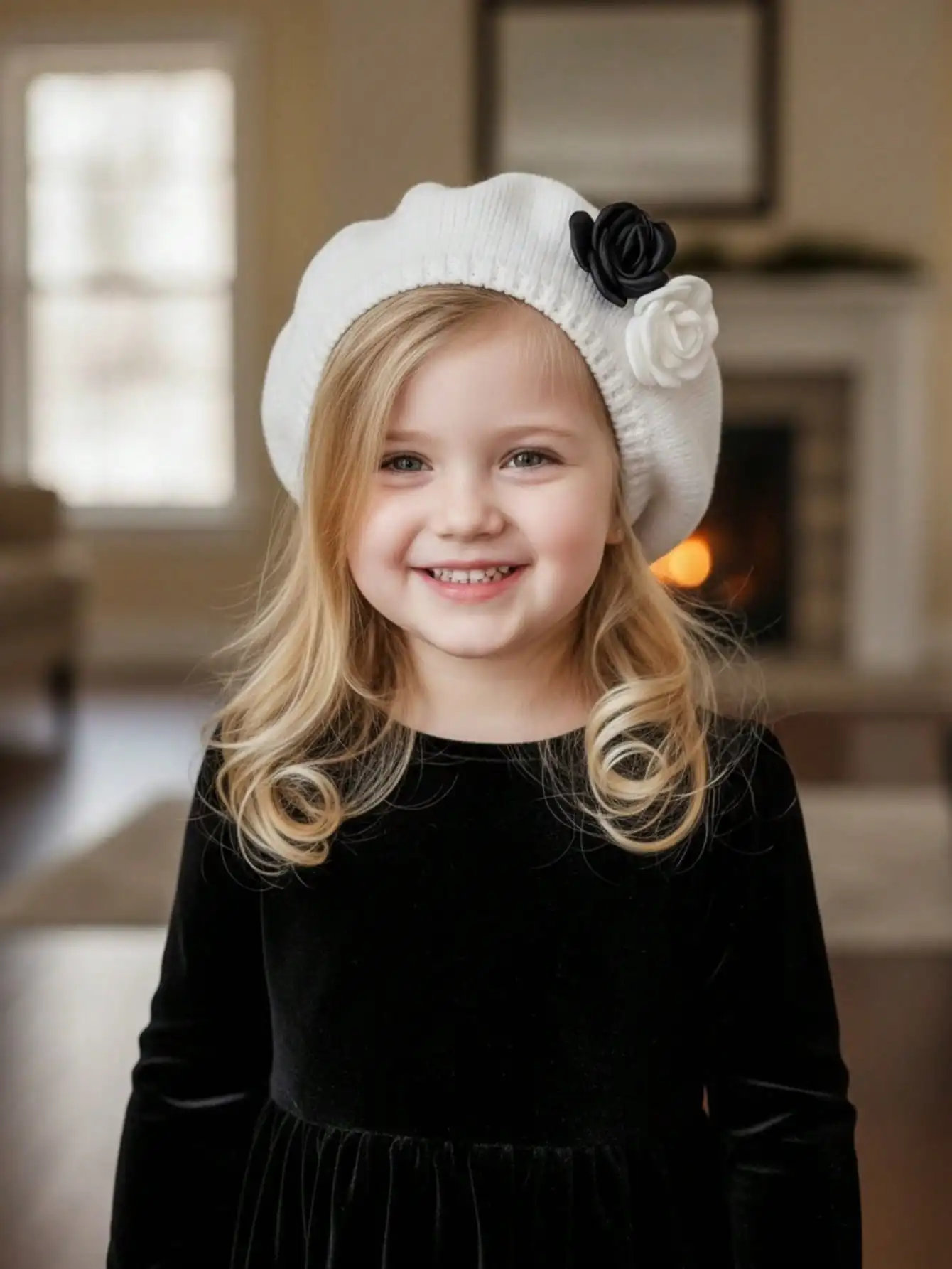 1 Pezzo Berretto Lavorato a Maglia per Bambine con Fiocco Decorativo, Cappello da Pittore Elegante per Bambini, Accessorio Quotidiano Abbinabile