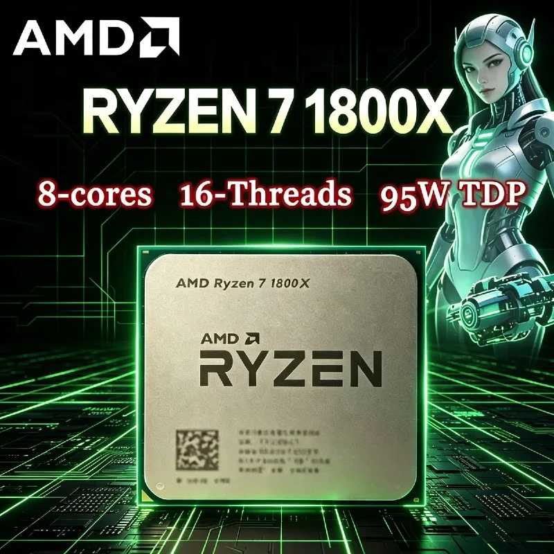 Processore AMD Ryzen 7 1800X Originale 100% Nuovo, R7 1800X 3.60‑4.0GHz 95W 8‑Core 16‑Thread AM4 TDP 95W CPU Desktop