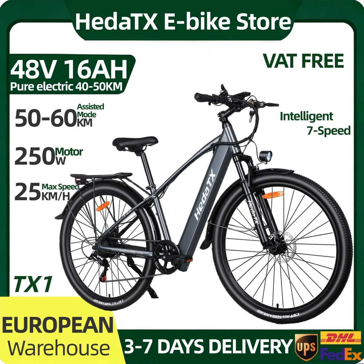 Bicicletta elettrica HedaTX TX1 48V 16AH per adulti, pneumatici da 29 pollici, motore da 250W con batteria al litio, mountain bike, display digitale a 7 velocità, bicicletta elett…