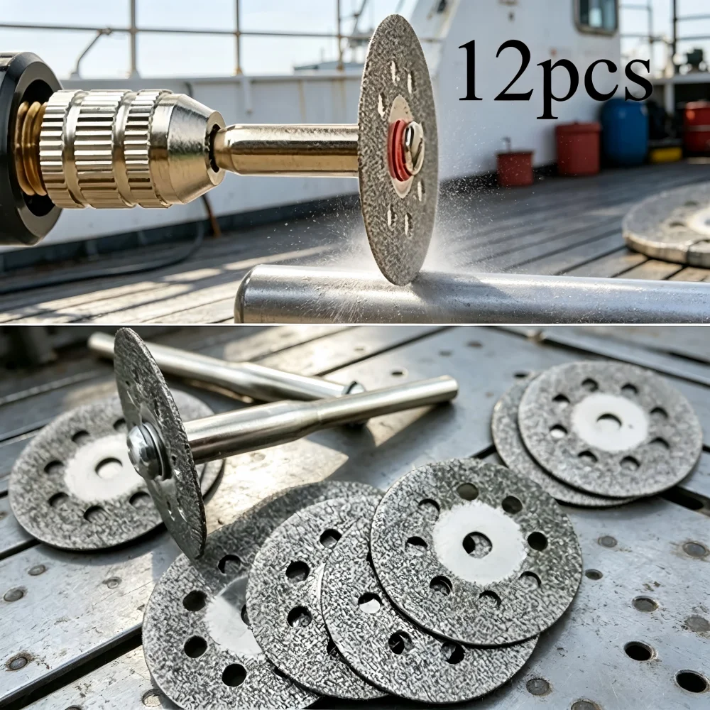 Set di Dischi Diamantati da 22mm per Taglio e Levigatura Navi, 10 Lame Sottili da 0,4mm + 2 Manici, Utensile Rotante, Set per Lucidatura e Taglio Navi