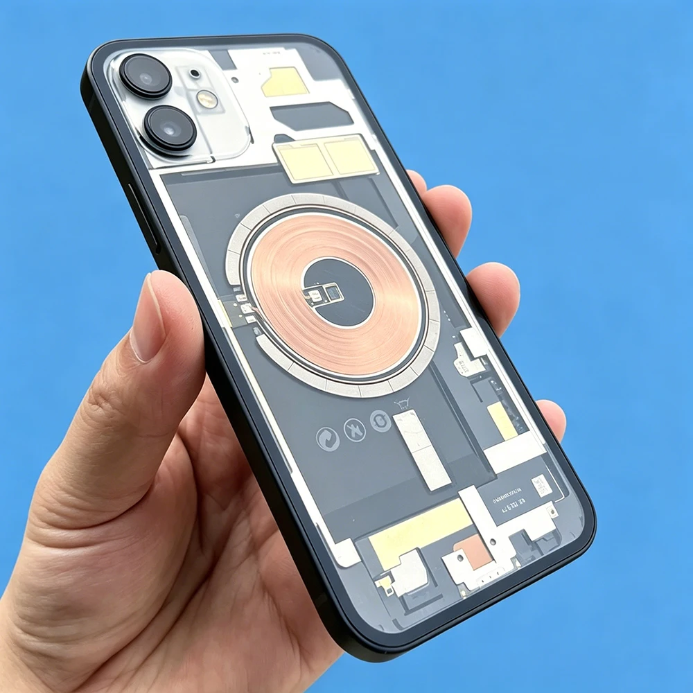 Scocca Posteriore di Ricambio per iPhone 12 e 12 Mini, Vetro Posteriore Trasparente Modificato, Cover Posteriore Trasparente con Telaio