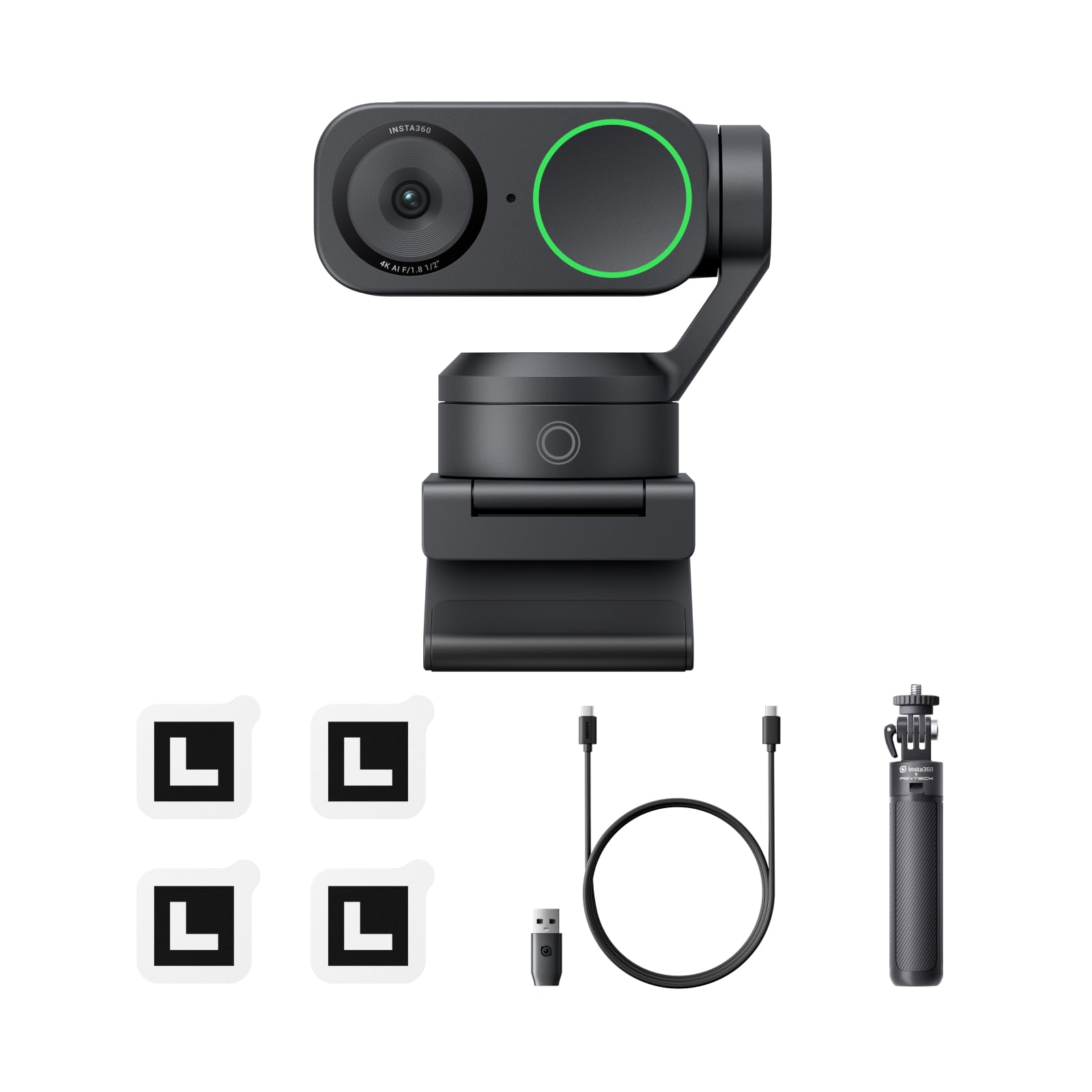 Insta360 Link 2 Paquete treppiede - PTZ 4K Webcam per PC/Mac, Sensore da 1/2", IA Tracking, HDR, Mic di cancellazione del rumore IA, Controllo gestuale per lo streaming, Videochia…