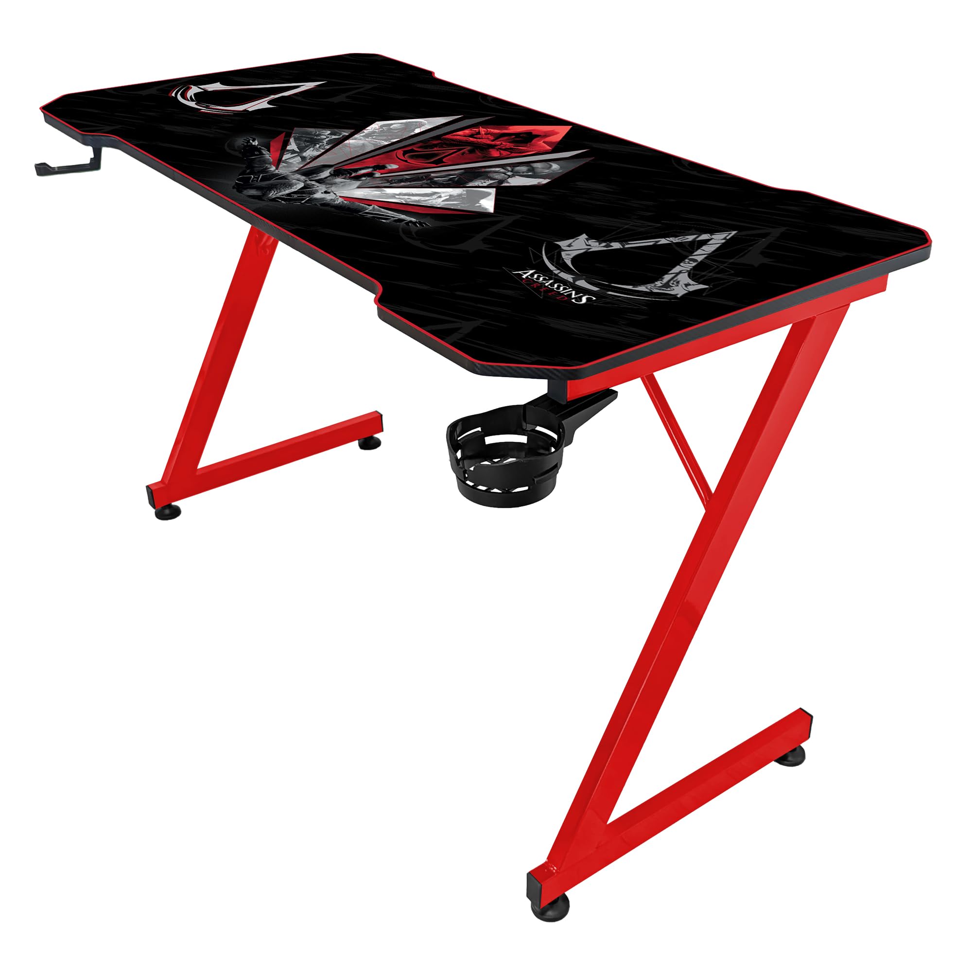 SUBSONIC - Scrivania da gaming ergonomica con finitura in carbonio e tappetino per mouse XXL Assassin's Creed per PC - Licenza ufficiale Ubisoft - Superficie nera e base rossa