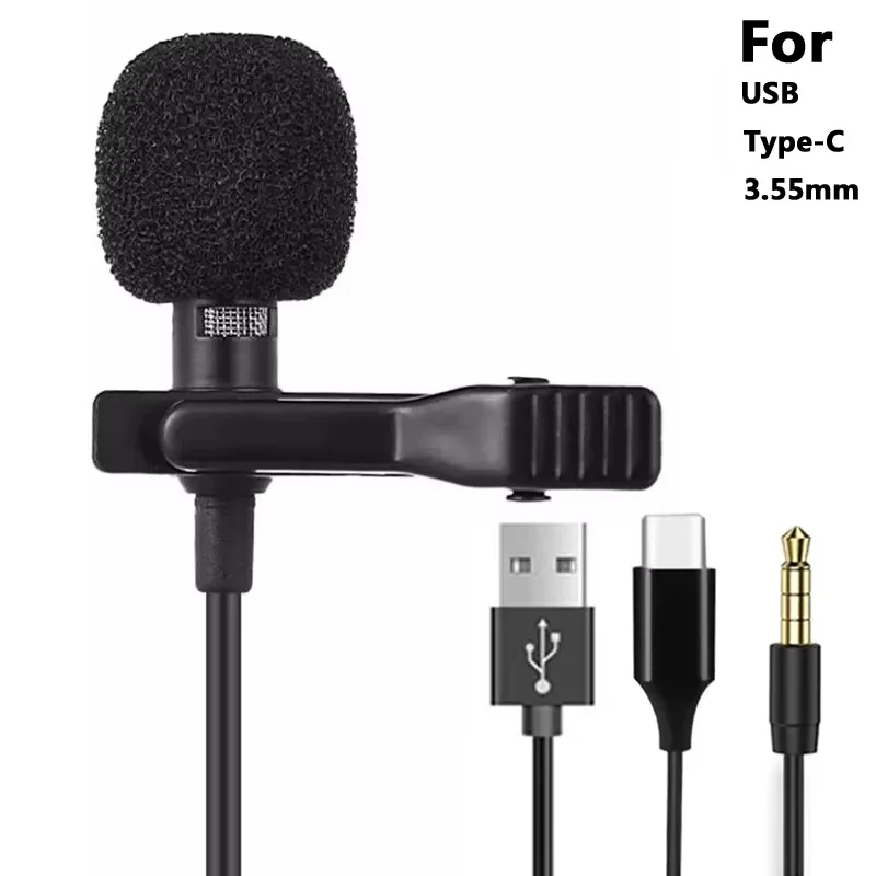 Mini microfono lavalier portatile da 3,5 mm per PC portatile Tipo C Microfono clip-on da bavero per smartphone Micro microfono professionale USB