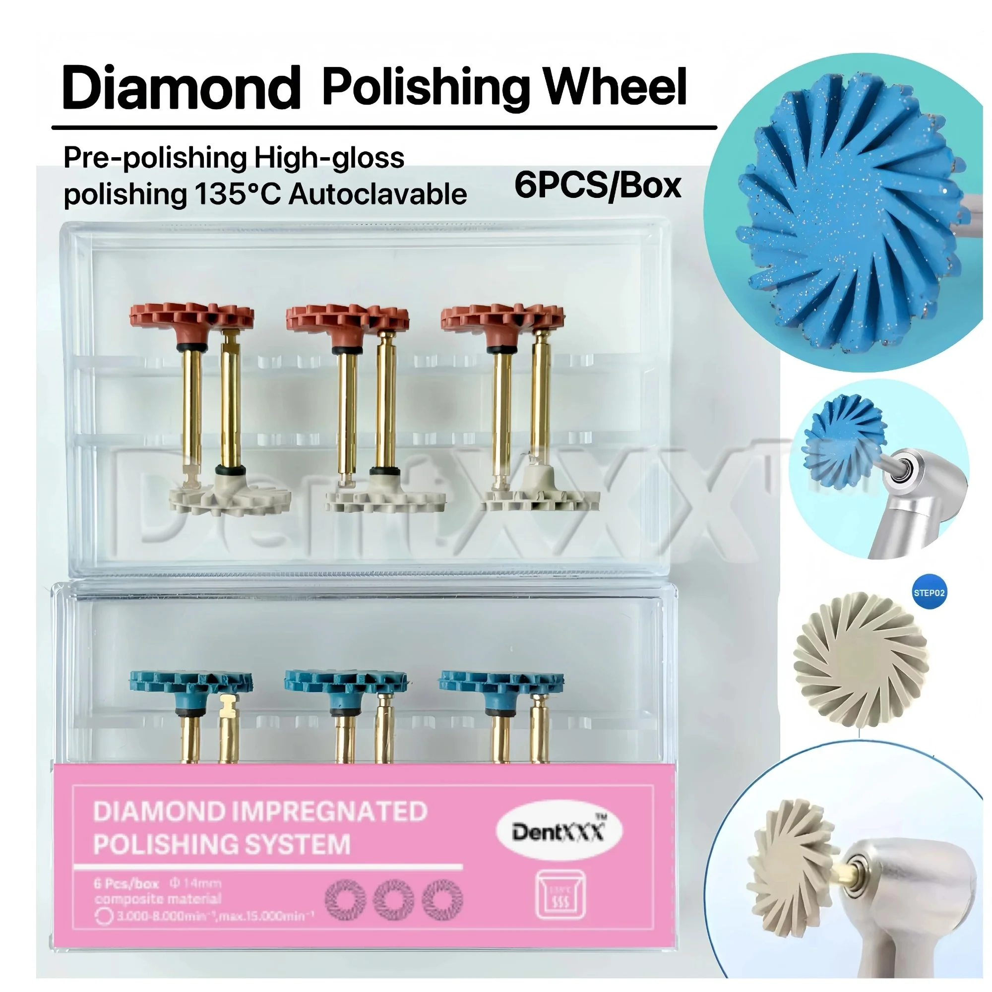 6 Pz/scatola Gomma 14MM Ciclone Ruota Lucidatura Set Gambo Dia2.35mm per Lucidatura ad Alta Luminosità a Bassa Velocità di Materiali Compositi