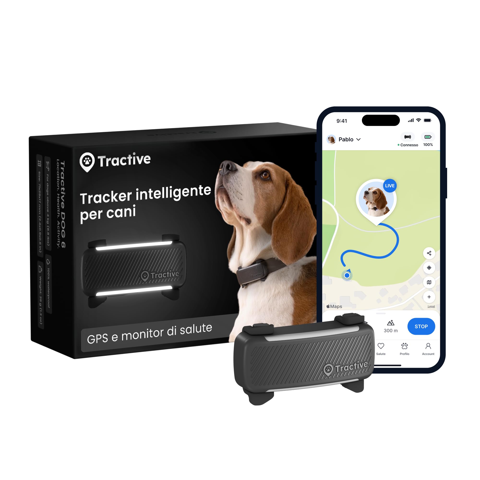 Tractive - GPS per cani | 2025 Edizione | N. 1 sul mercato | Localizzazione in tempo reale | Notifiche antifuga | Monitoraggio dell'attività | Avvisi di salute | Monitoraggio degl…