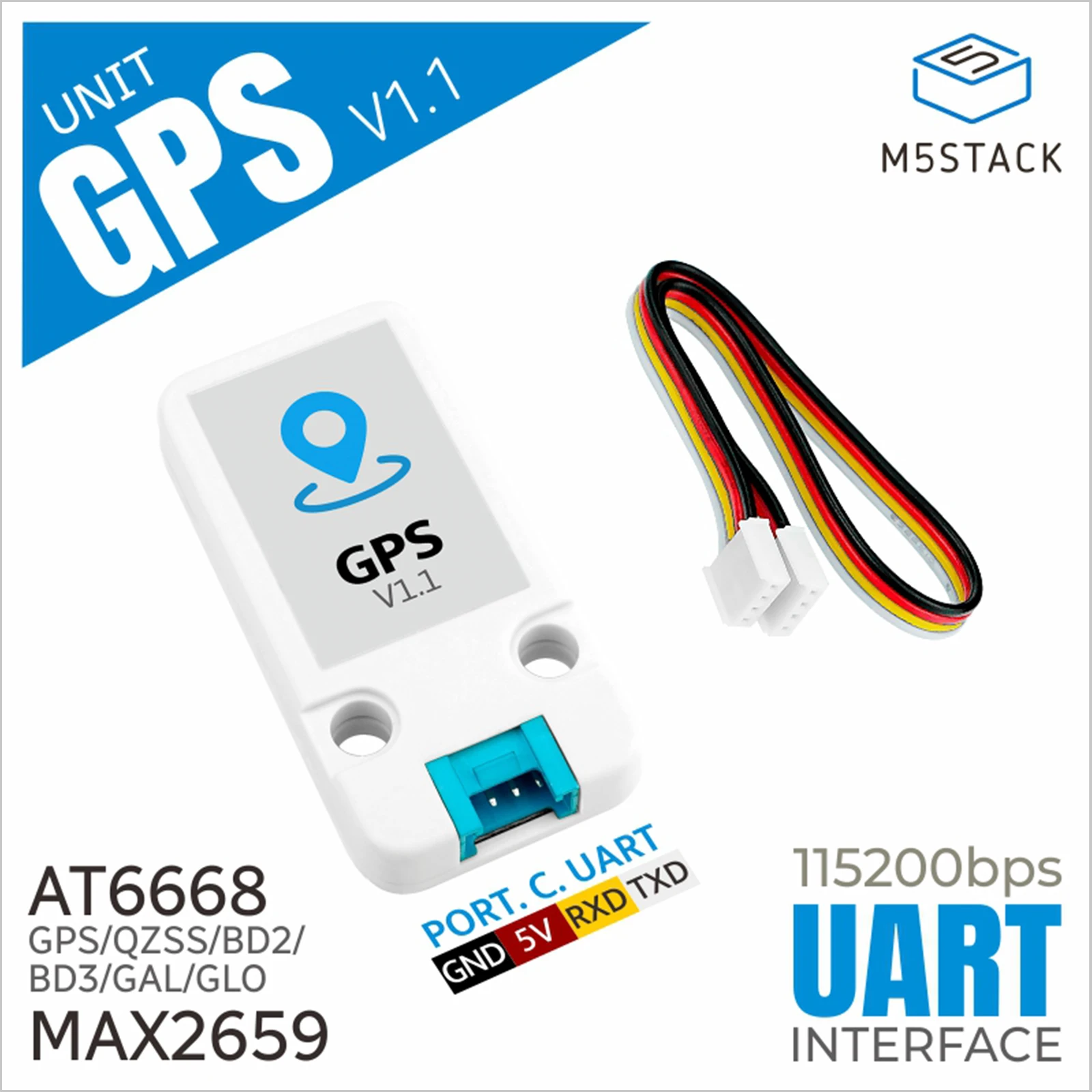 Kit Scheda di Sviluppo Ufficiale M5Stack GPS/BDS v1.1 AT6668 BD2 BD3 GLONASS GALILEO QZSS per Dispositivi di Posizionamento IoT (ATGM336H-6N)