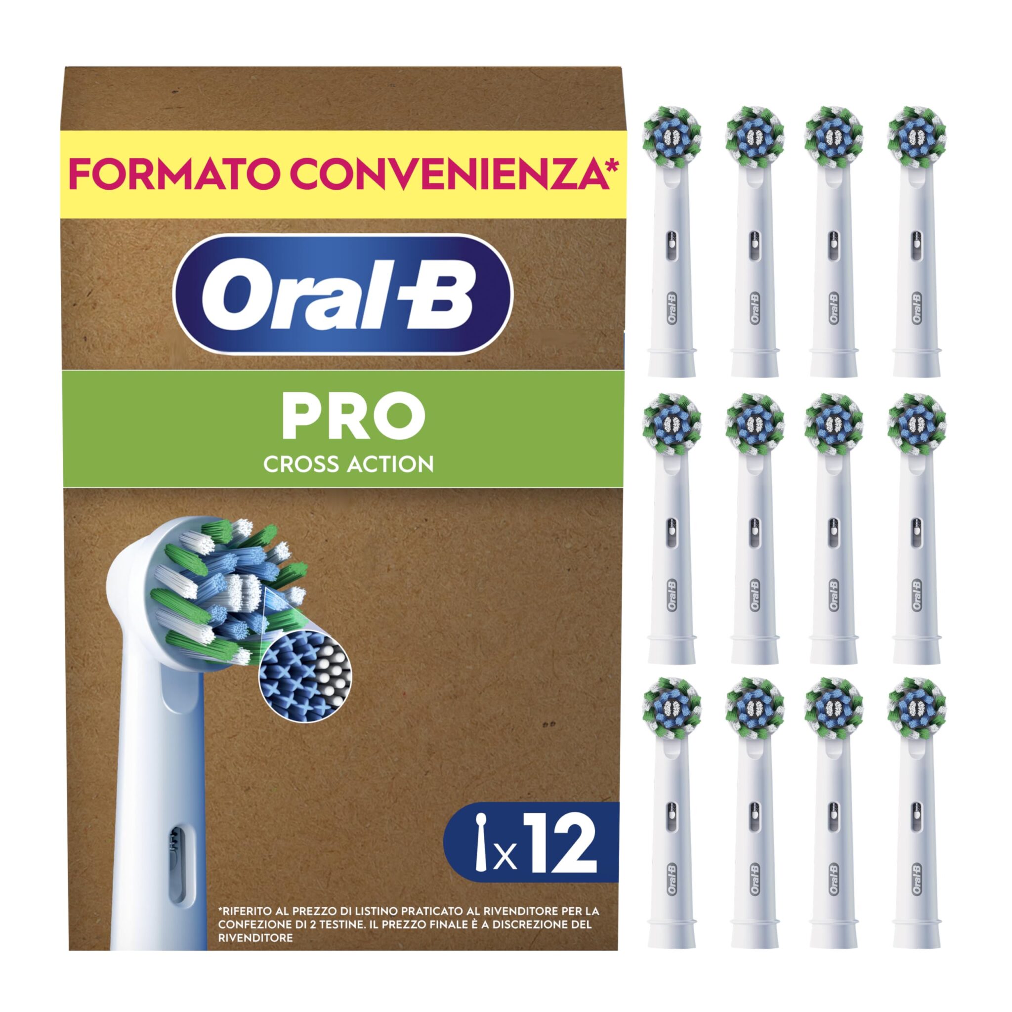 Oral-B Testine di Ricambio Pro, Cross Action, Bianche, 12 Ricambi | 12 Testine di Ricambio per Spazzolino Elettrico, Autentiche, Setole Angolate che si Adattano a ogni Dente