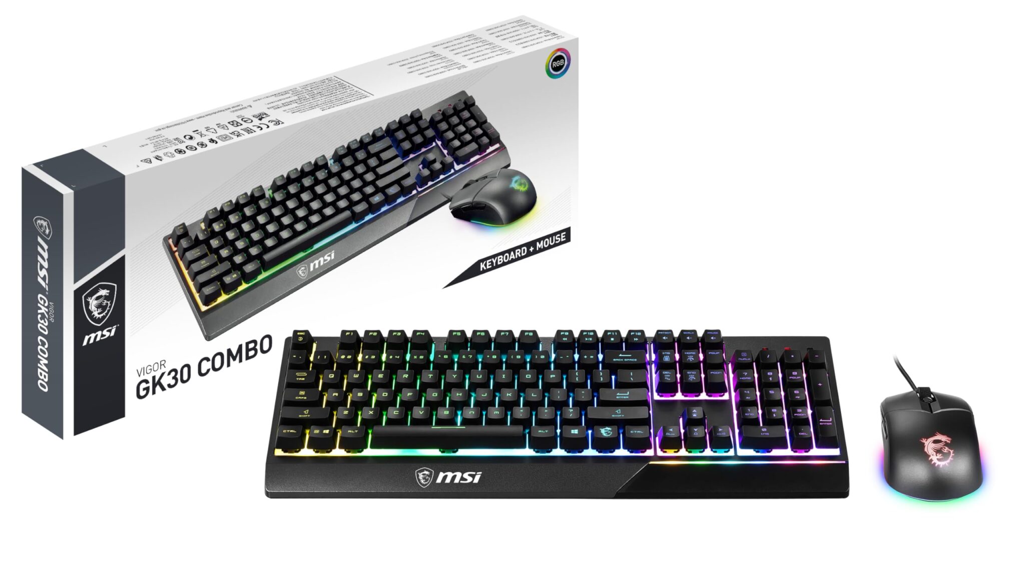 msi Vigor GK30 Tastiera da Gaming, QWERTY, IT Layout - Mech-Membrane Switches, resistente all'acqua, RGB Mystic Light, Lighting & Media Hotkeys, base antiscivolo, USB 2.0 placcato…